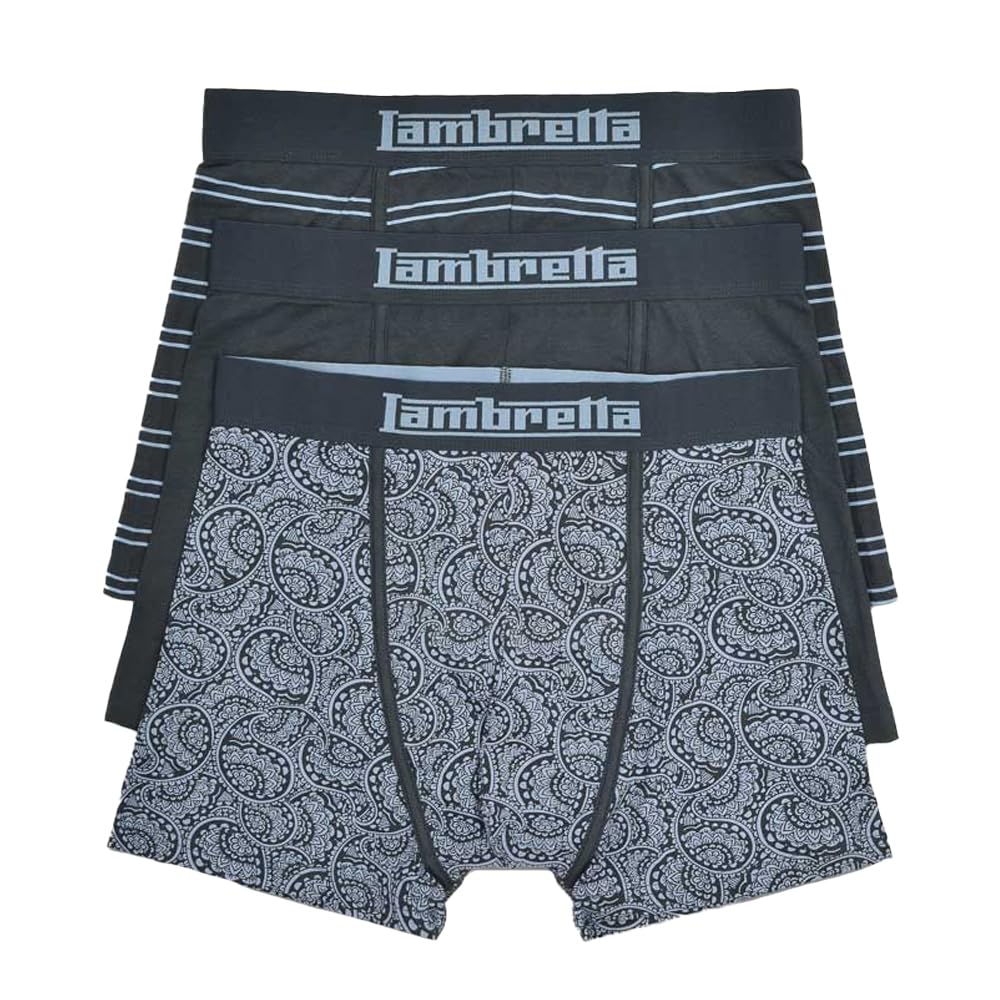 Lambretta Men's Navy/Grey 3 Pair Pack Of Boxer Shorts (Uk, Alpha, L, Regular, Regular, )