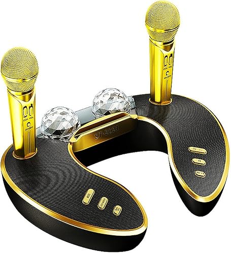 Máquina de karaoke portátil para niños y adultos, máquina de canto de diseño único con sistema PA de altavoz, micrófonos, luces LED, soporte para