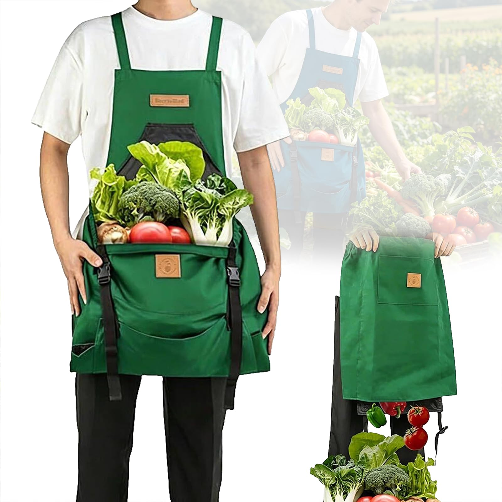 Weyot Gardening Apron with Pockets for Women & Men, Field & Harvest Apron for Garden Vegetables, Grange Carrier Garden Apron, Fruit Picking Apron with Harvesting Pouch, Washable