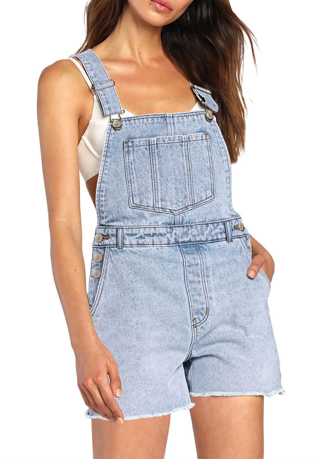 (size:L) Queen Women's Denim Shortalls Casual Adjustable Straps High Waist Bib Jeans Overalls Shorts Romper with Pockets