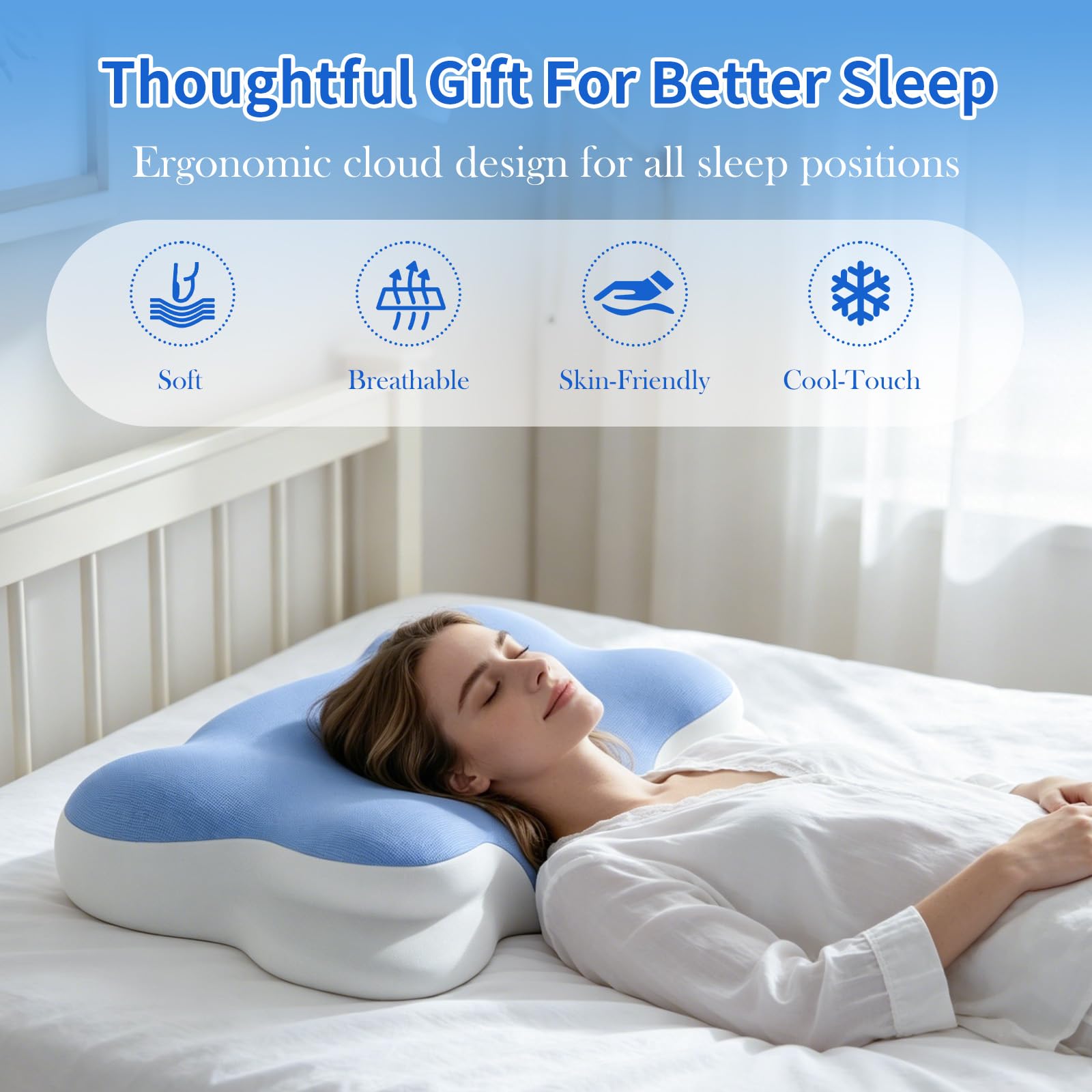 Cuscino Cervicale Memory Foam, Cuscino Ortopedico a forma di nuvola con federa rinfrescante per chi Dorme su un fianco sulla schiena e a pancia in giù