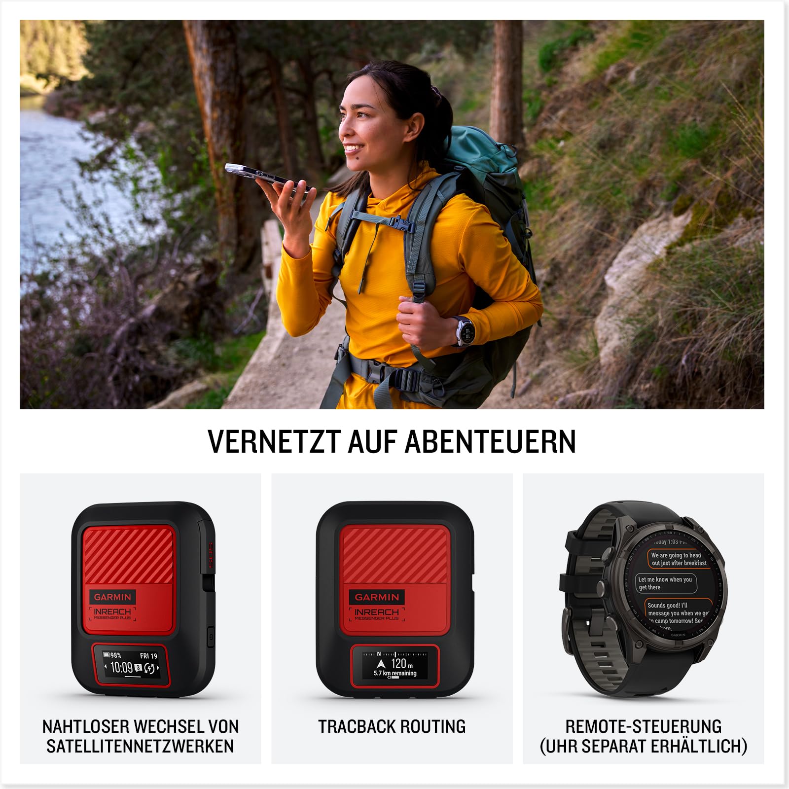 Garmin inReach Messenger Plus - Satelliten-Kommunikationsgerät mit Multimedie-Nachrichten, 2-Wege-Kommunikation, Verschicken und Empfangen von Fotos, Akkulaufzeit bis zu 25 Tage