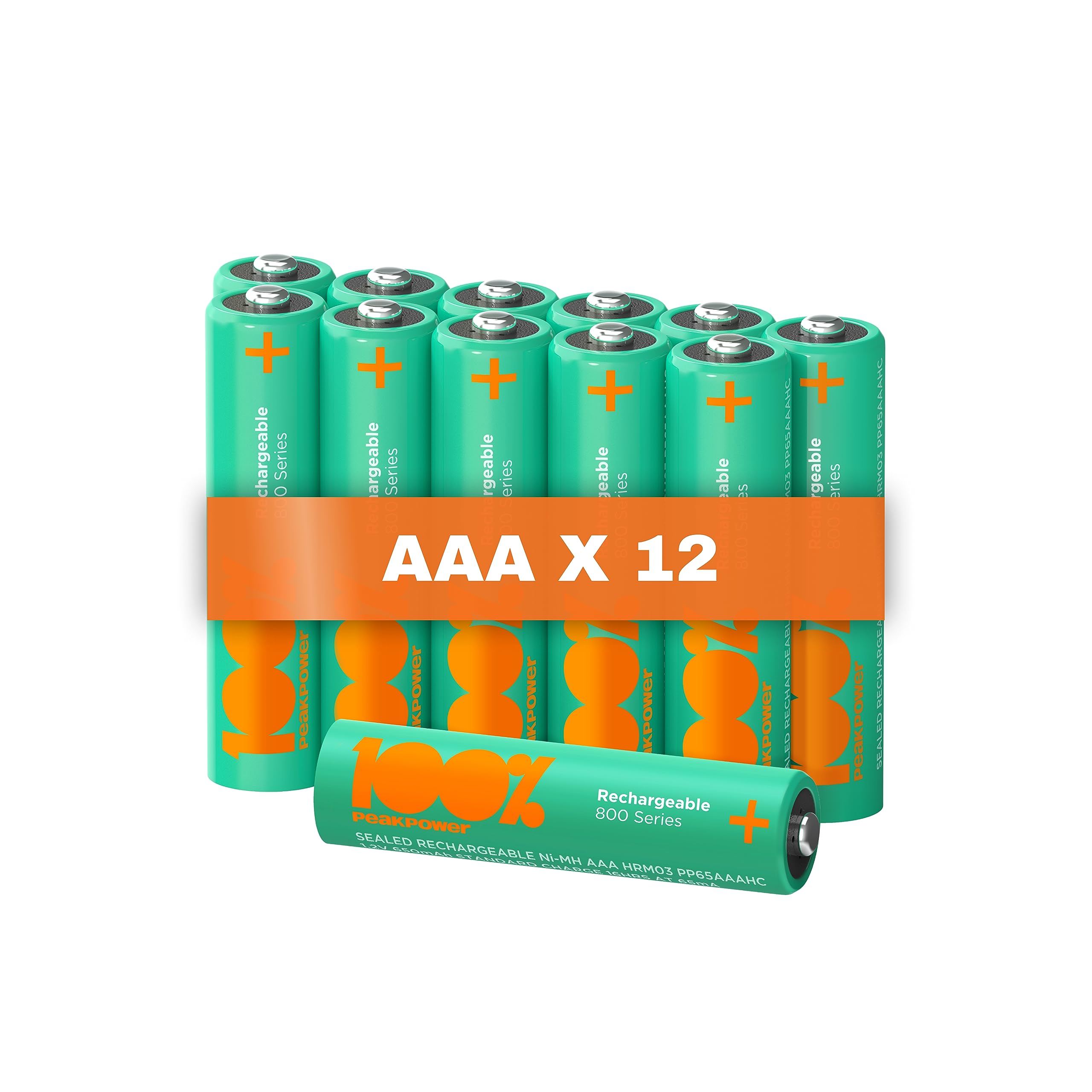 Rechargeable Batteries AAA Ni-MH 650 mAh Pre-charged - Pack of 12 by 100% PeakPower