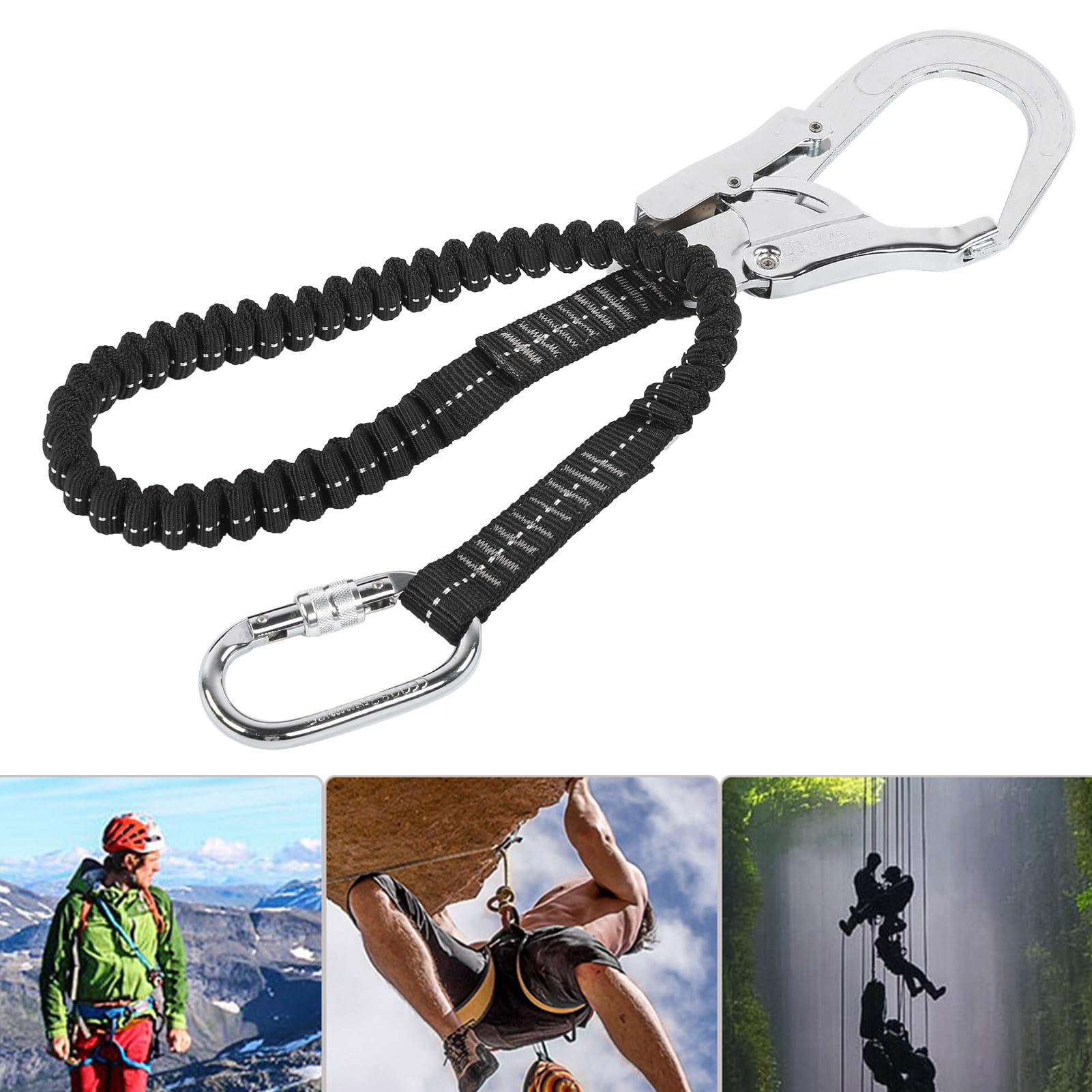 HERCHR Lanyard de sécurité avec snap Hook 25 kN véhile lourde Protection d'automne de sécurité intérieure absorbant le harnais de sangle d'arbre d'escalade élastique élastique élastique