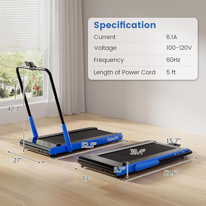 Caminadora Eléctrica Plegable 3HP 340 lbs con Barra y Ruedas Azul miniatura 8