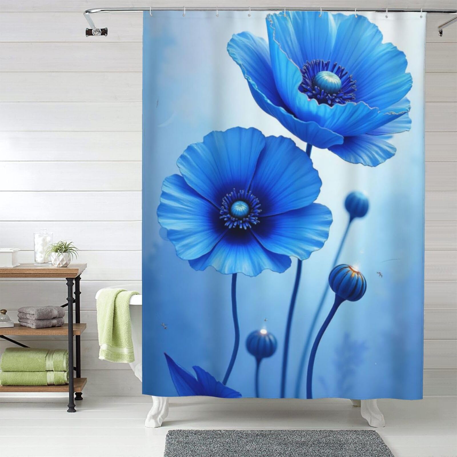 Rideau de douche imperméable épais bleu 152 x 183 cm lavable