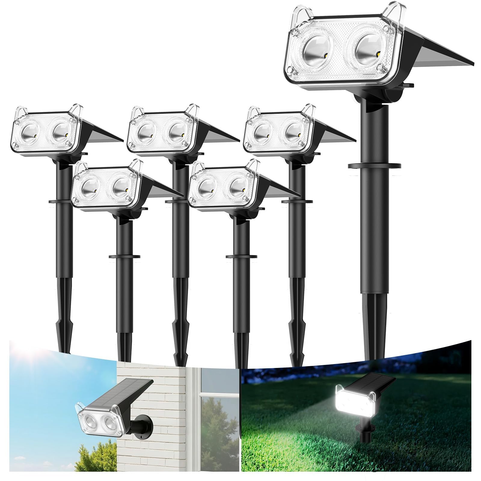 GEARLITE 6 Stück Solarlampen für Außen Garten, 2 Modi Superhelle 800 Lum Solar Strahler Max 30 Stunden Arbeitszeit 3500K Weißes Licht Gartenleuchten IP65 Gartenstrahler für Außen Bäume Garten Weg Deko