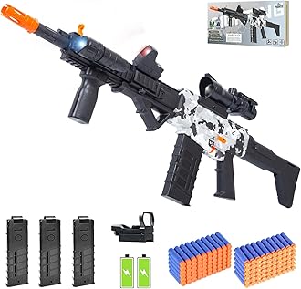 Realistic Sniper Rifle Toy Guns for Nerf Guns Bullets, Electric Foam Blaster Toy Set with Scope, 120 Soft Darts and 3 Magazines, Kids Semi Automatic Machine Toy Gun for Boys 8-12 Old