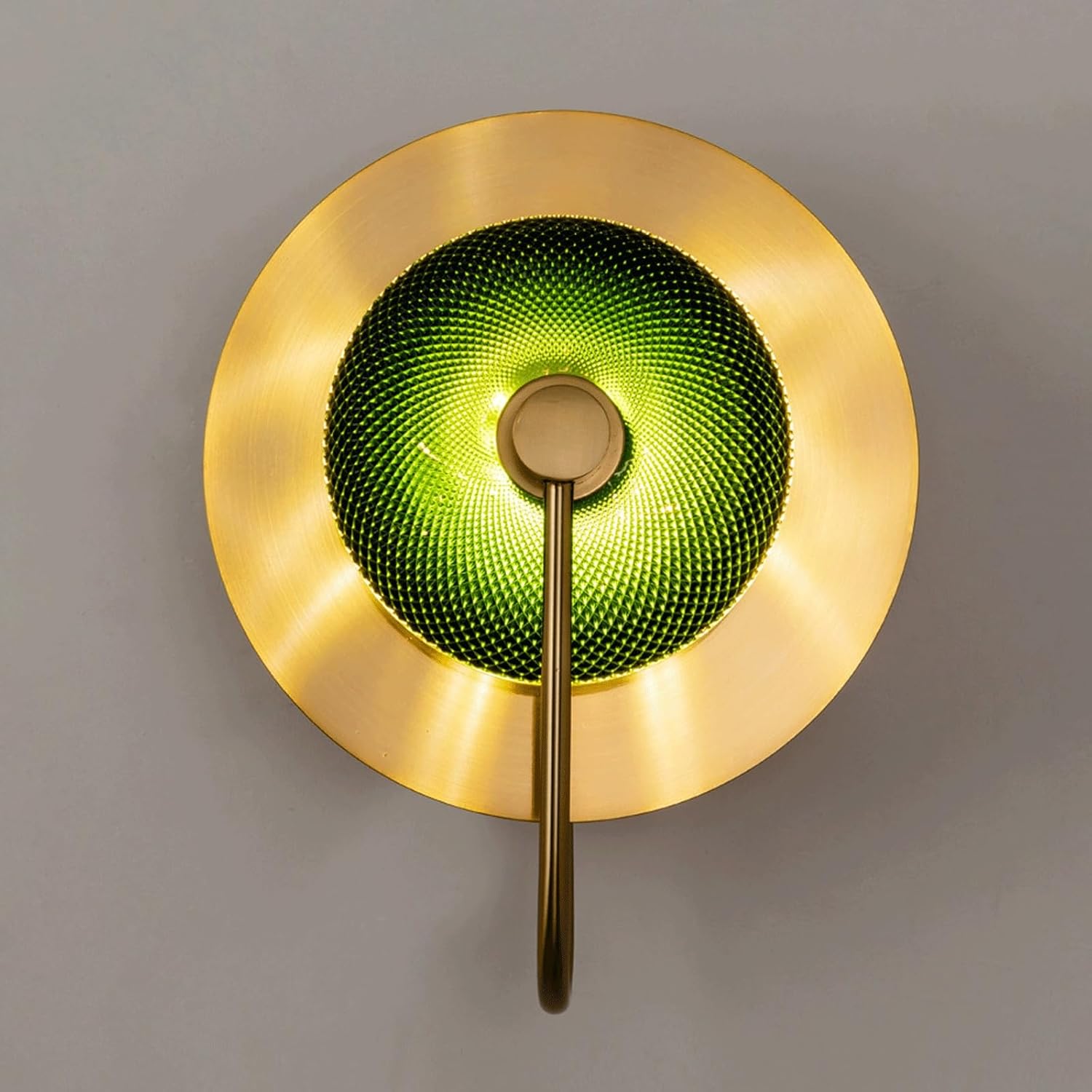 Modern Luxury LED Unique Creative Wall Sconce Gold Metal Base Green Textured Glass Panel Warm Light for Bedroom Bedside Living Room Dining Hallway Gallery Restaurant Hotel Artistic Decor