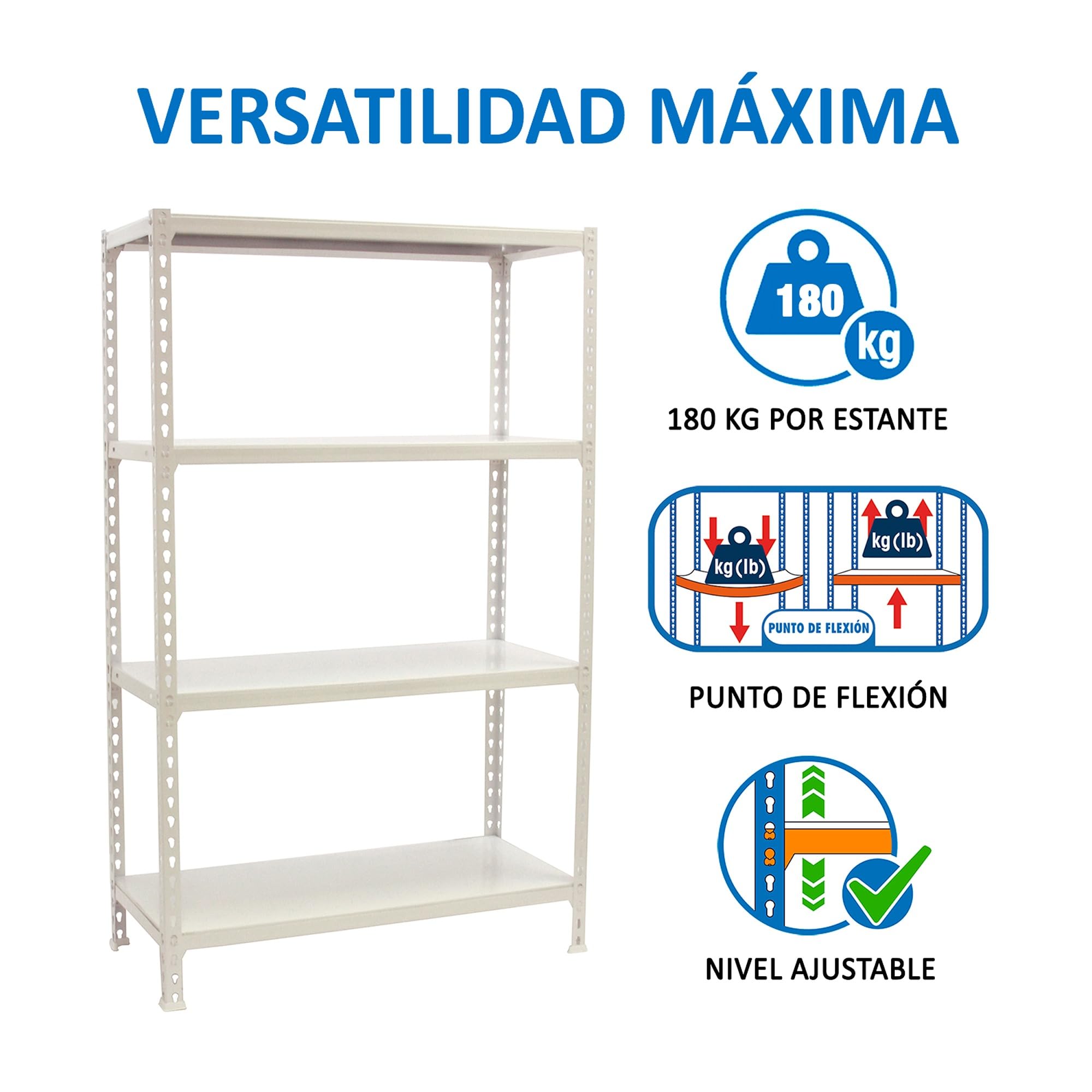 Étagère Métallique SimonRack 4 Niveaux - 180 Kg Par Plateau - 150x100x30 Cm - Montage Sans Vis, Garage, Atelier - 3