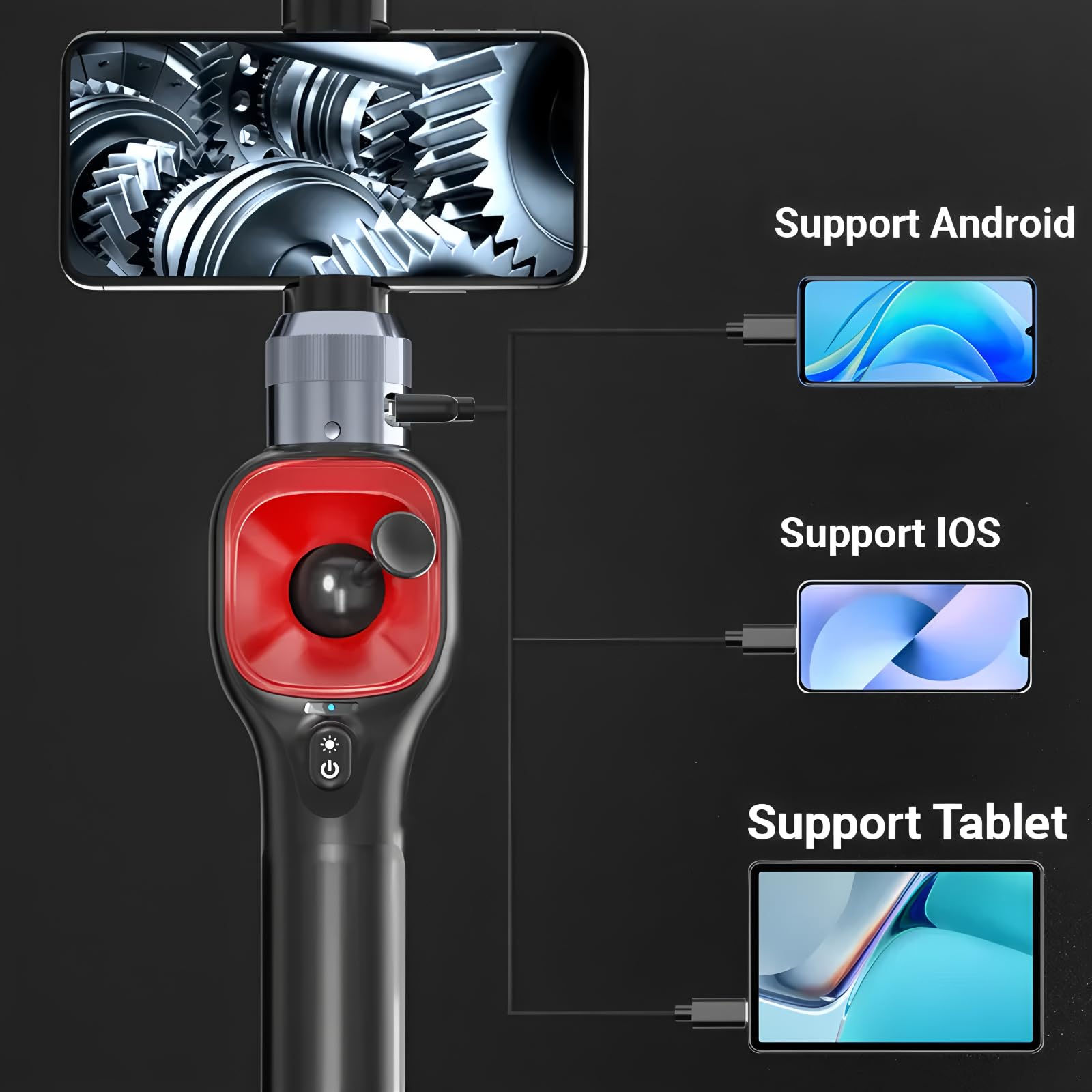 Endoscope Borescope F6-A Inspect camera Four-way 360° Steering Endoscope (IOS/Androi Smarthphone Endoscope) HD 1080P over-Temperature Protection IP67 8 Languages 5200mAh(F606A-Φ6.2-1M)