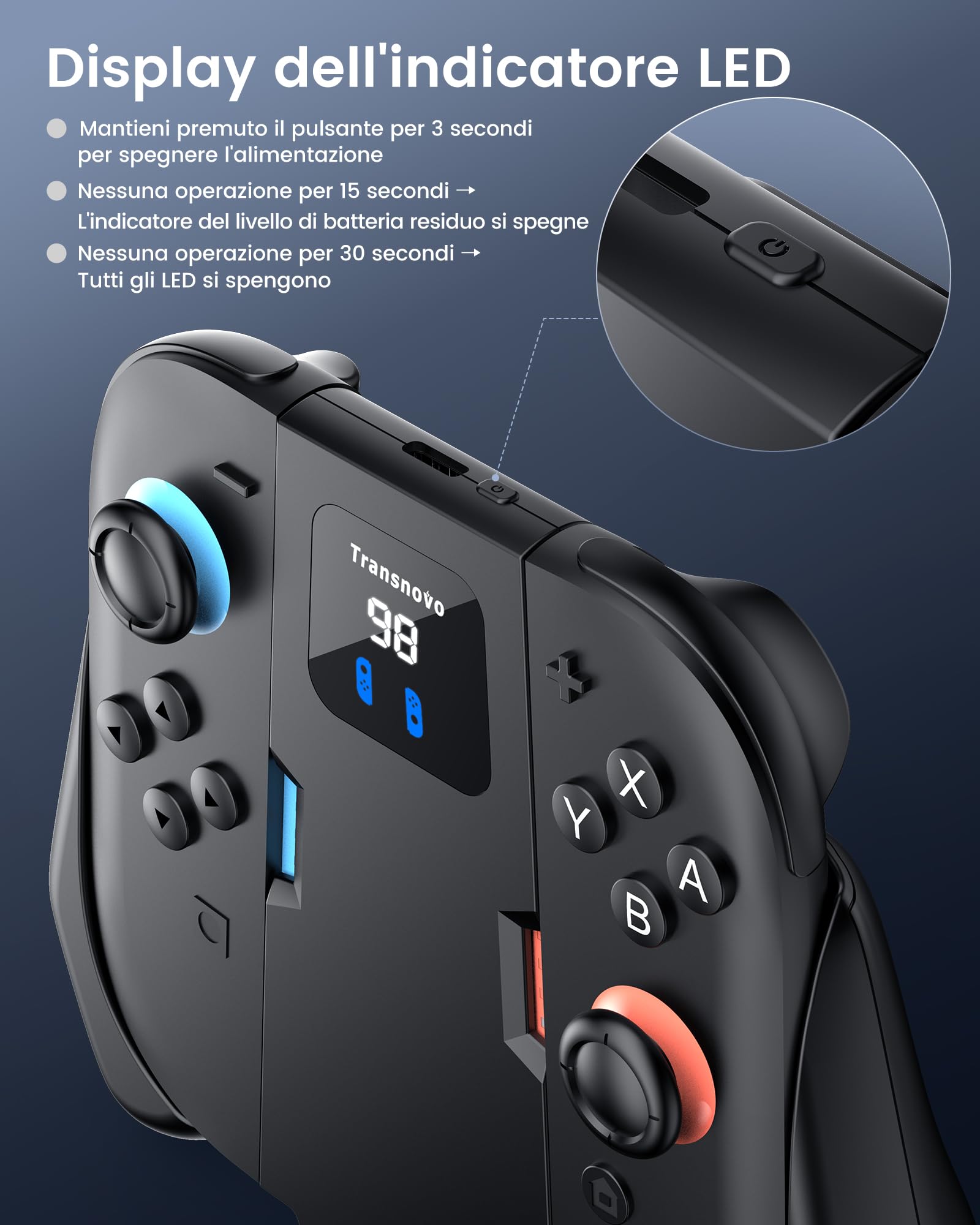 TRANSNOVO Interruttore 2 Impugnatura di Ricarica Compatibile con Nintendo Switch 2 Joycons (2025) (Tipo C 1 m) (nero, Tipo C+1400 mAh)