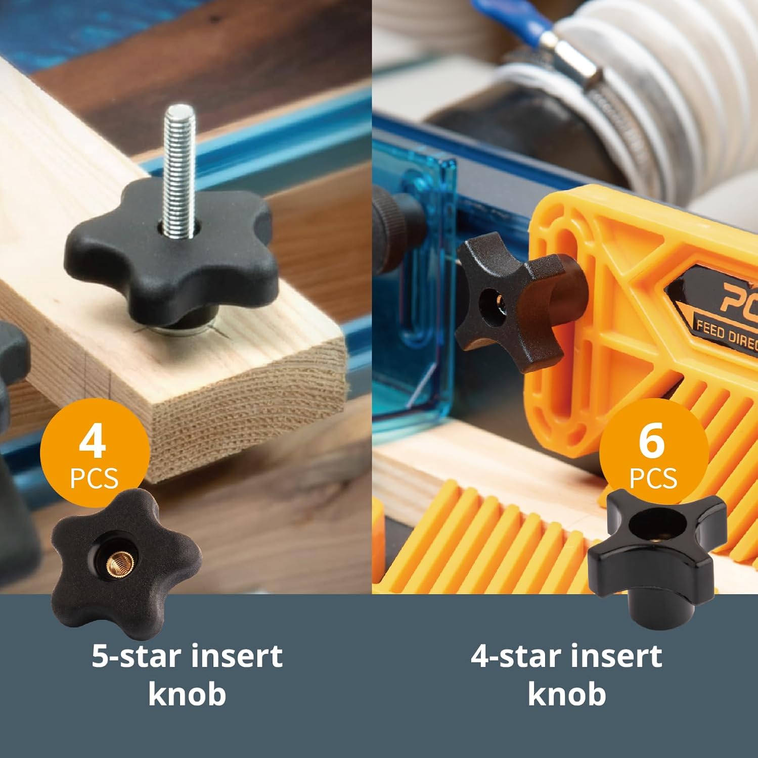 POWERTEC 71127 128 Piece Set T Track Knob Kit w/ 5 Star Knob, 1/4-20 Threaded bolts and Washers, T Track Accessories for Woodworking Jigs and Fixtures