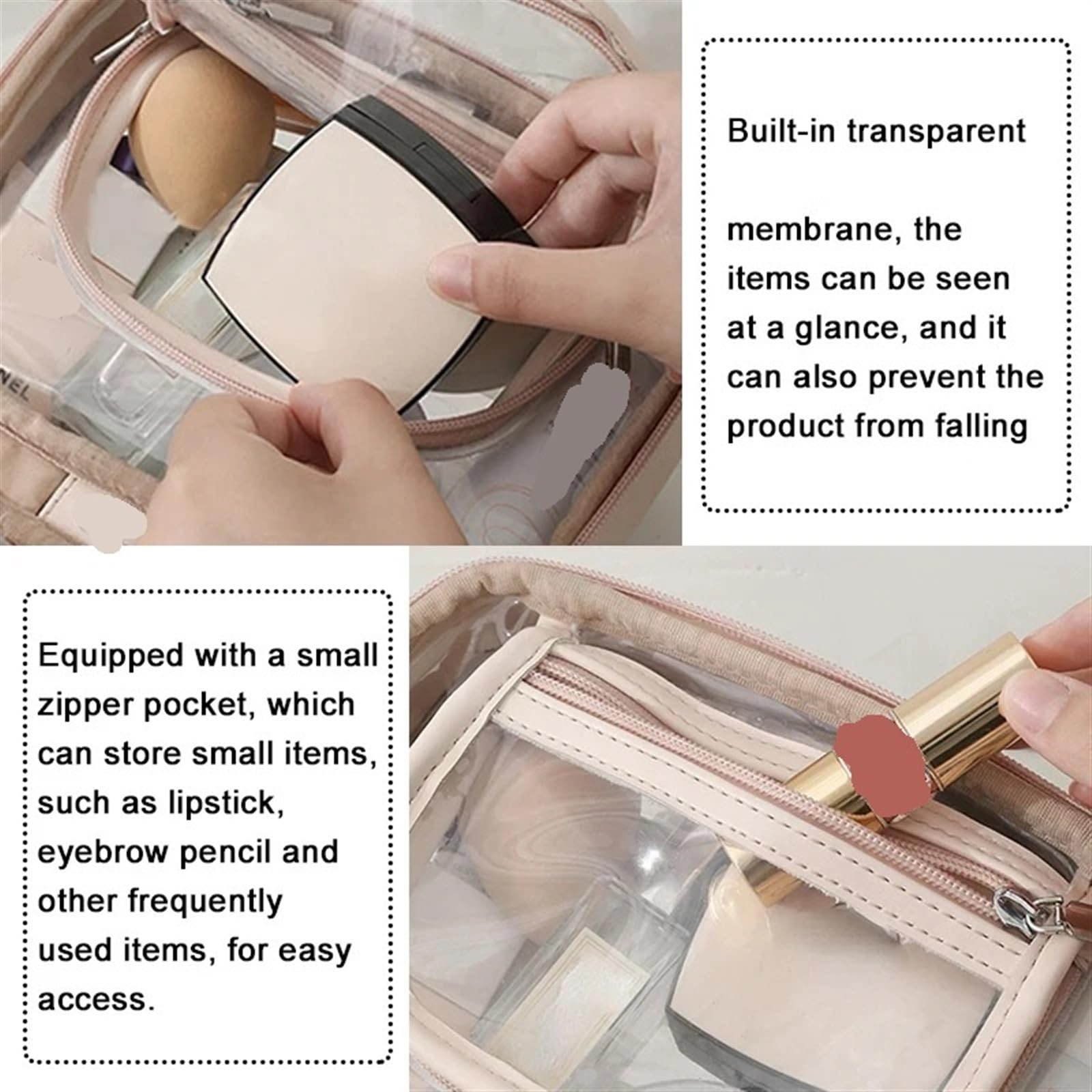 Borsa da Toilette Impermeabile Borsa for cosmetici a doppio strato | Pennello for trucco a doppio strato, multifunzionale, trasparente(Coffee)