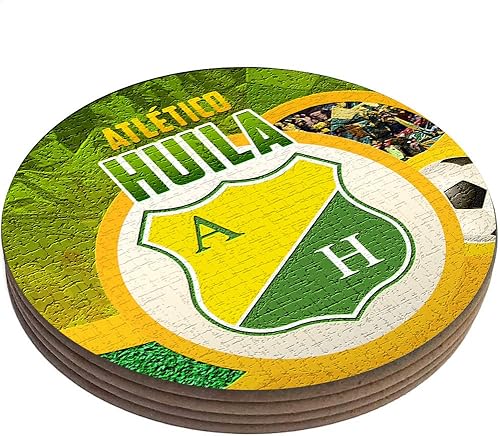 Azty Designs Juego de cuatro posavasos redondos de madera brillante Colombia Fútbol Liga Soccer League