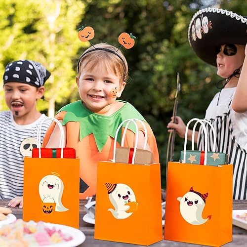 Miniatura 2 de PINWATT 50 mini bolsas de regalo naranjas de papel con pañuelos, pequeñas bolsas de regalo de fiesta de 6 pulgadas para Halloween, cumpleaños de