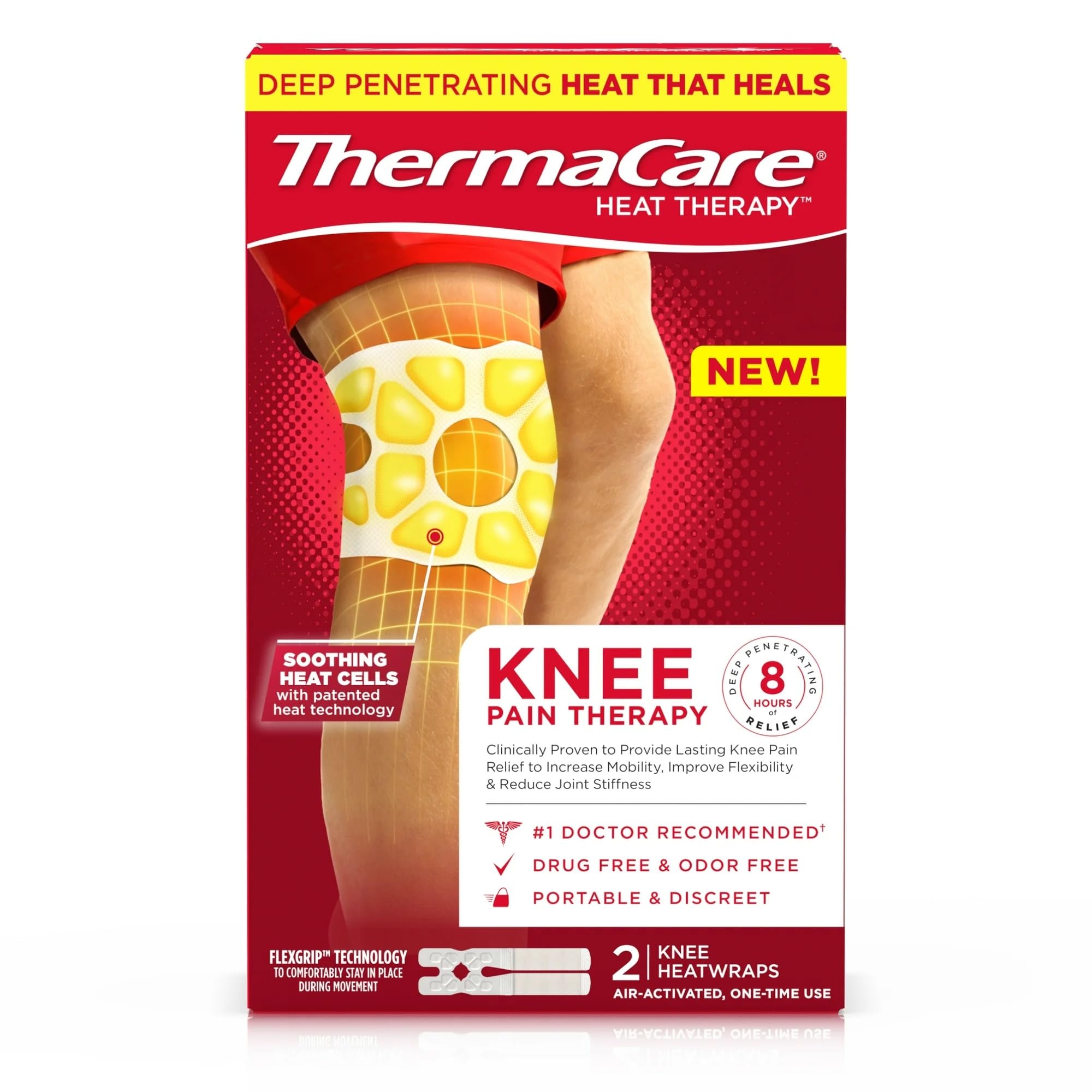 ThermaCare Knee Heat Wraps for Pain Relief, Heating Pads, 2 Count