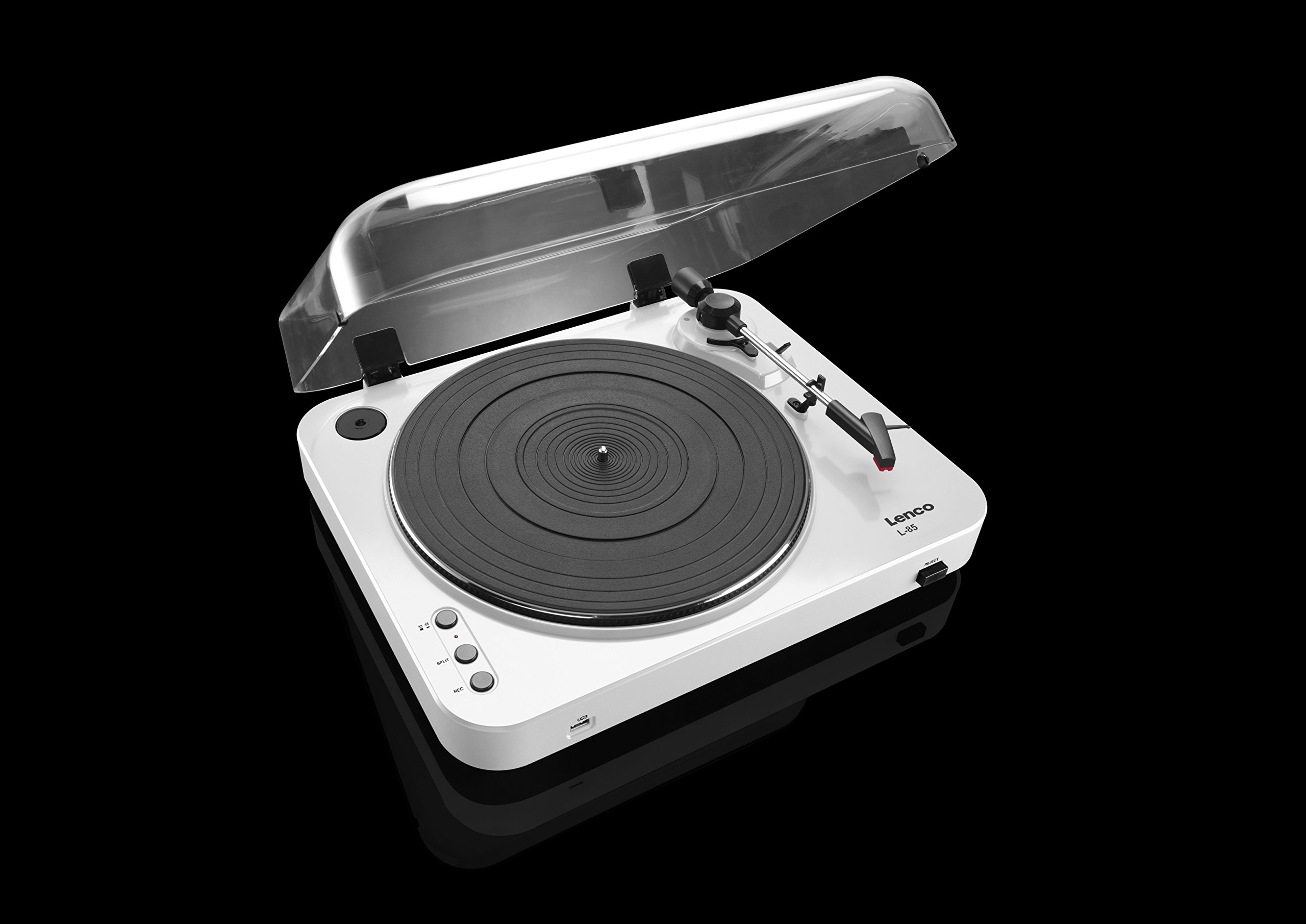 LENCO L-85 Giradischi con Registrazione Diretta su USB Key, Trazione cinghia, Semiautomatico, Testina magnetica, Bianco Laccato