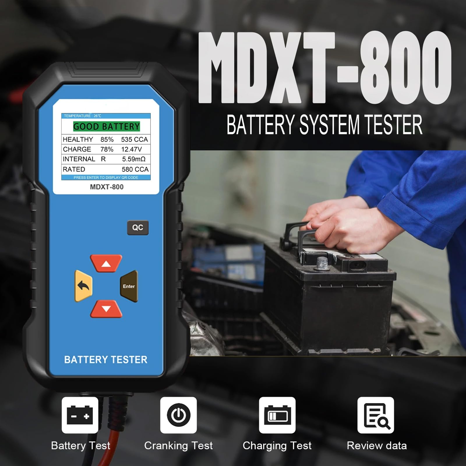 Herramienta de diagnóstico de batería de vehículo de precisión con pantalla LCD, resistencia de capacidad en 10 segundos para baterías de litio, probador preciso de voltajes de batería