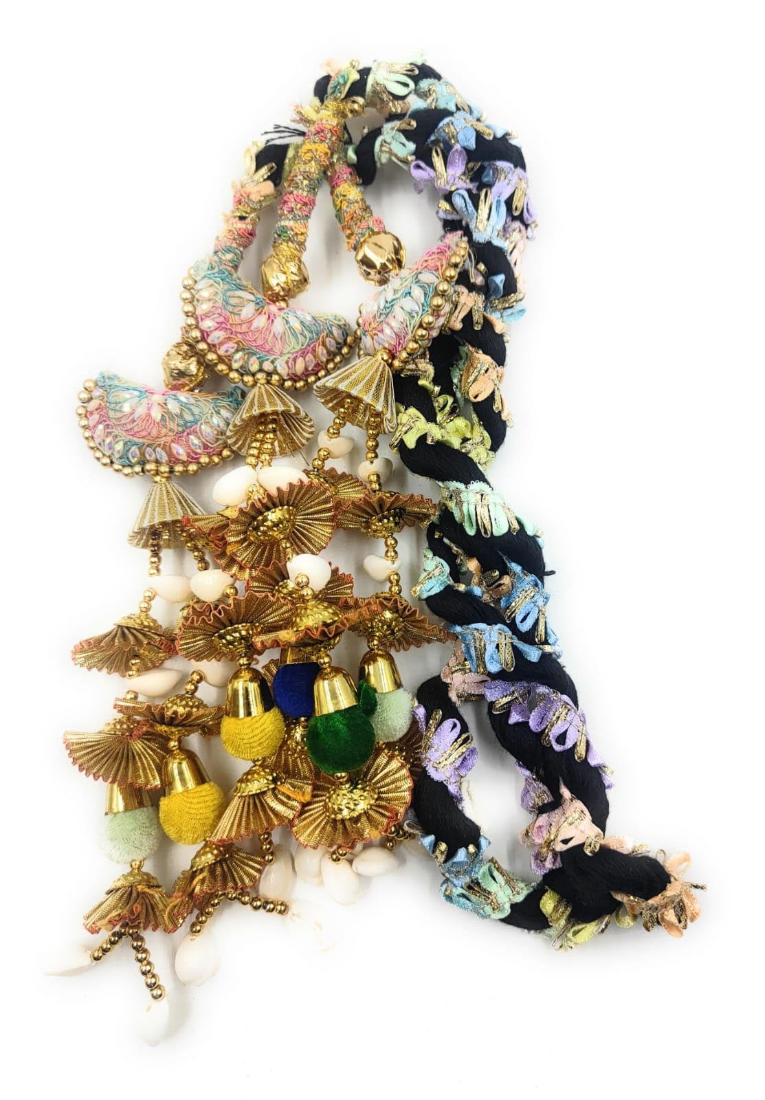 SIMKA® Duble Mirror Heavy Design Punjabi Paranda with Golden Gotapatti Dori/Hair Hair accessories/Extension/Braid Tassles/Patiala Shahi Parandi/Jadai Billai (Multycolour Potly) 3