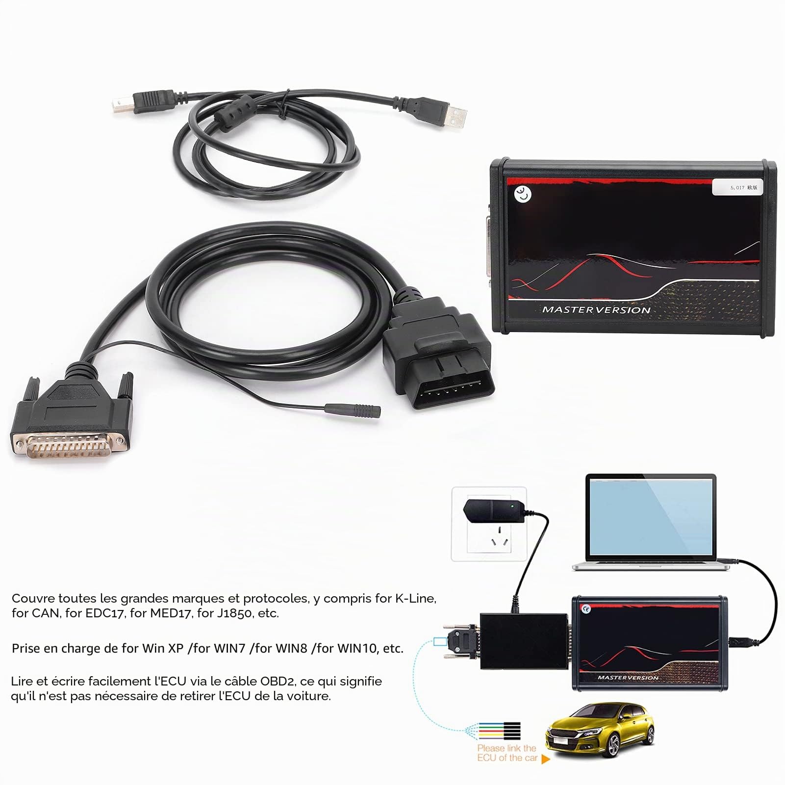 Keenso Vérification du Scanner Car, UE en Ligne Kit de Réglage ECU pour Kess 5.017 V2.8 KT V7.020 Toard de Diagnostic de Camion de Voiture Non Tokens