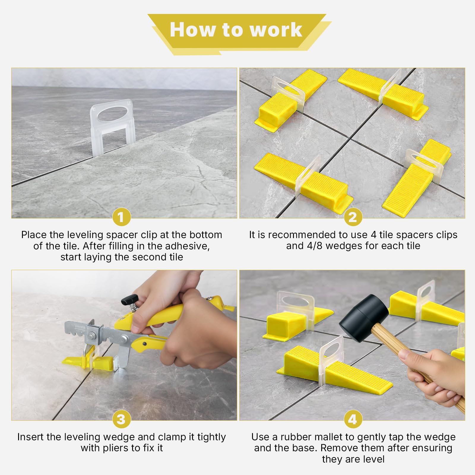Sistema de nivelación de azulejos con alicates, espaciadores de azulejos y cuñas reutilizables, clips de nivelación de azulejos, herramientas de azulejos para instalación de azulejos y piedras