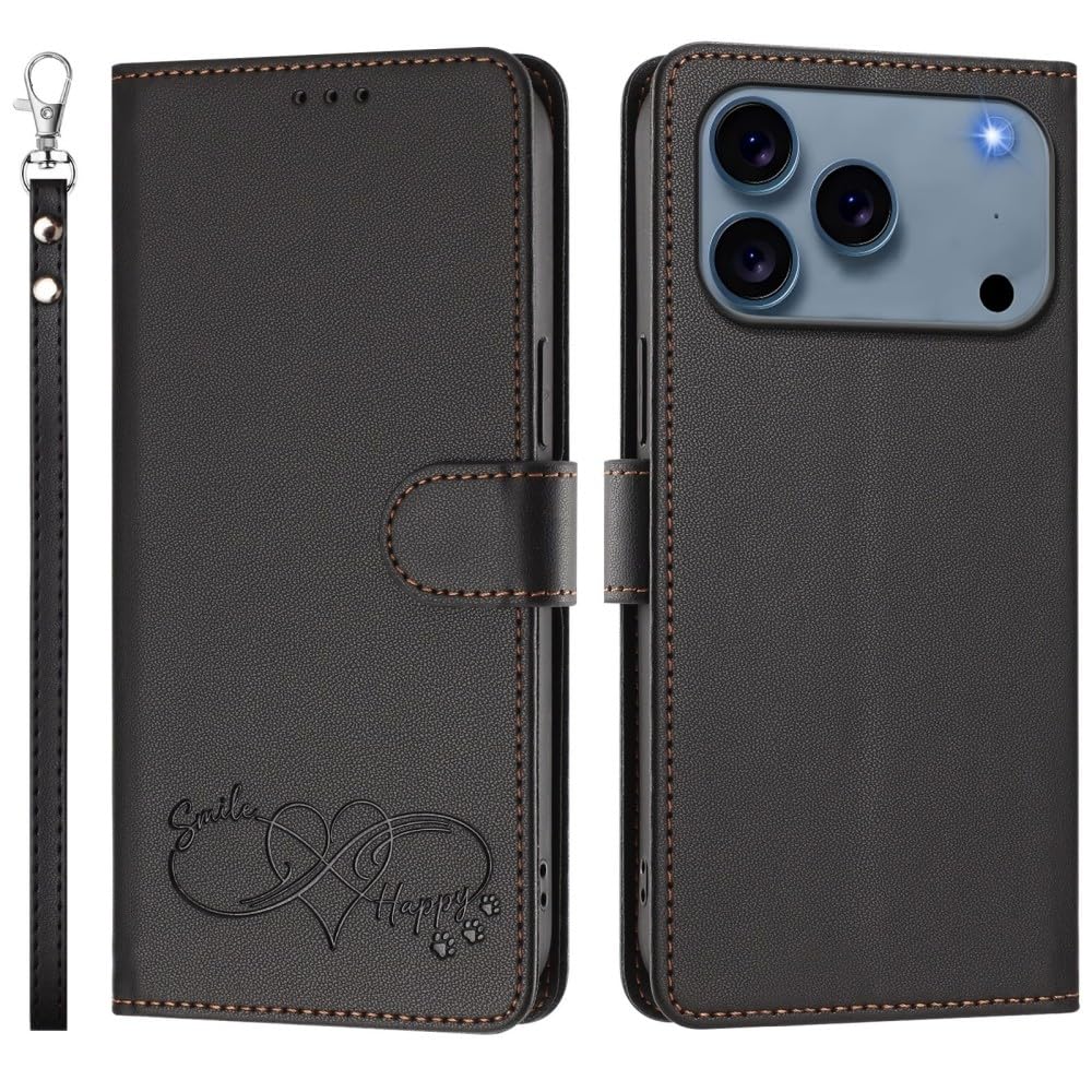 Étui compatible Apple iPhone 15 Pro Max noir étui portefeuille cuir à rabat - 8