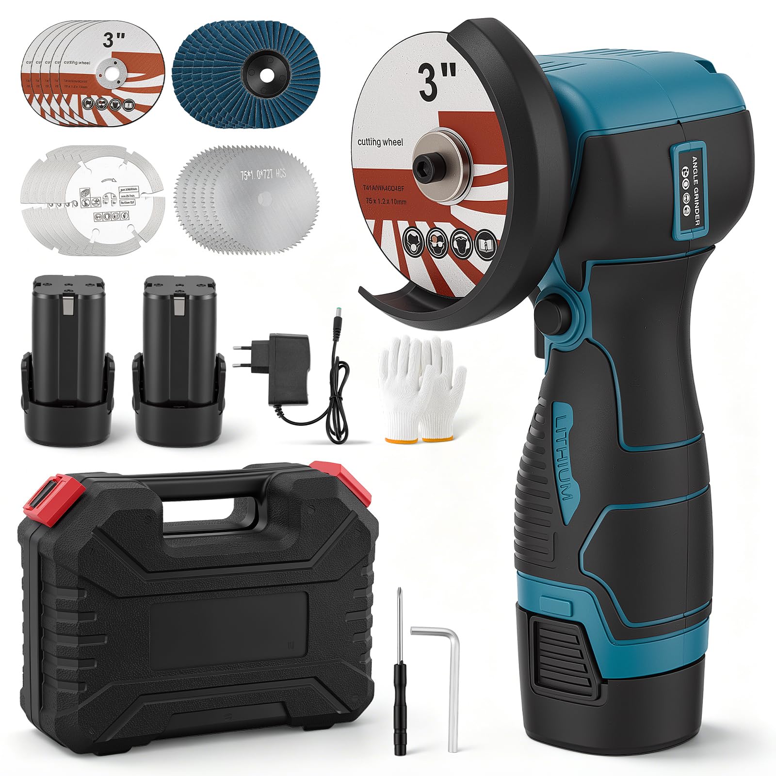 Mini amoladora angular, batería de 16,8V Mini Flex con 2 baterías de 1500mAh, 19500 RPM, juego de 20 discos (metal/madera/piedra) y maletín de herramientas, lijadora eléctrica para lijar, pulir