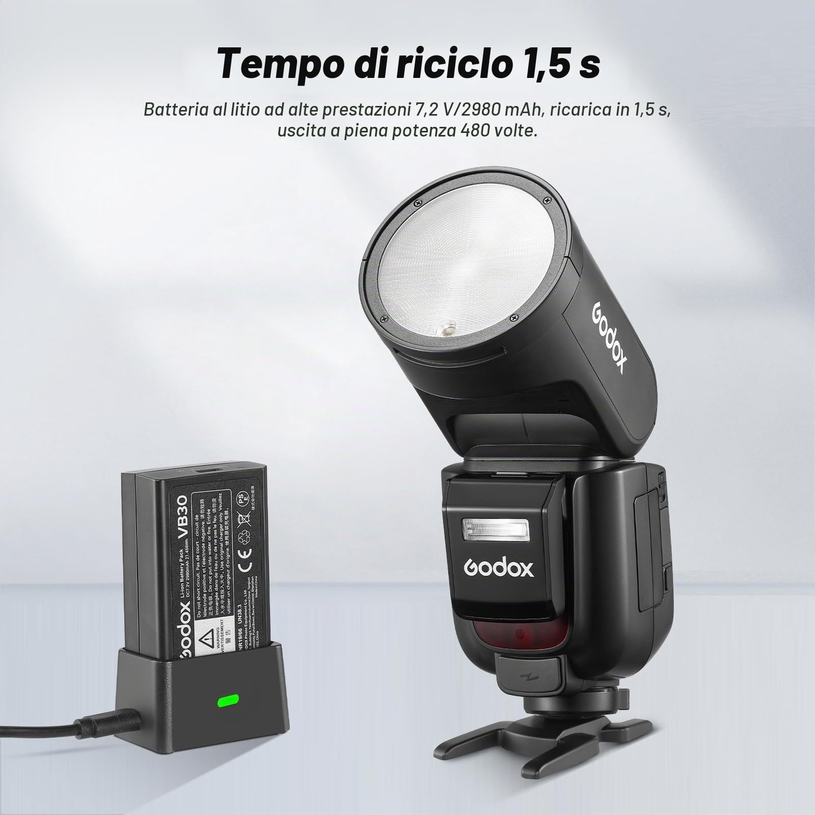 Godox VB30 Batteria Battery 7.2V/2980mAh per flash rotondo Godox V1PRO C,V1PRO N,V1PRO S,V1PRO F,V1PRO O,e flash V1,V860III,V850III ((2024) VB30)