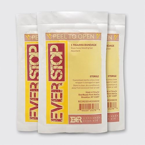 Vista 2 de Ever Ready First Aid EverStop - Tapón de sangre para primeros auxilios, compresa multiusos para heridas y traumas, paquete de 3