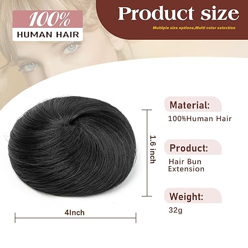 Miniatura 2 de isheeny Moño de Cabello Humano Real Negro Azabache Moño Desordenado con Cordón, Chignon Falso en Forma de Dona Recogido para Mujeres Niñas y Damas