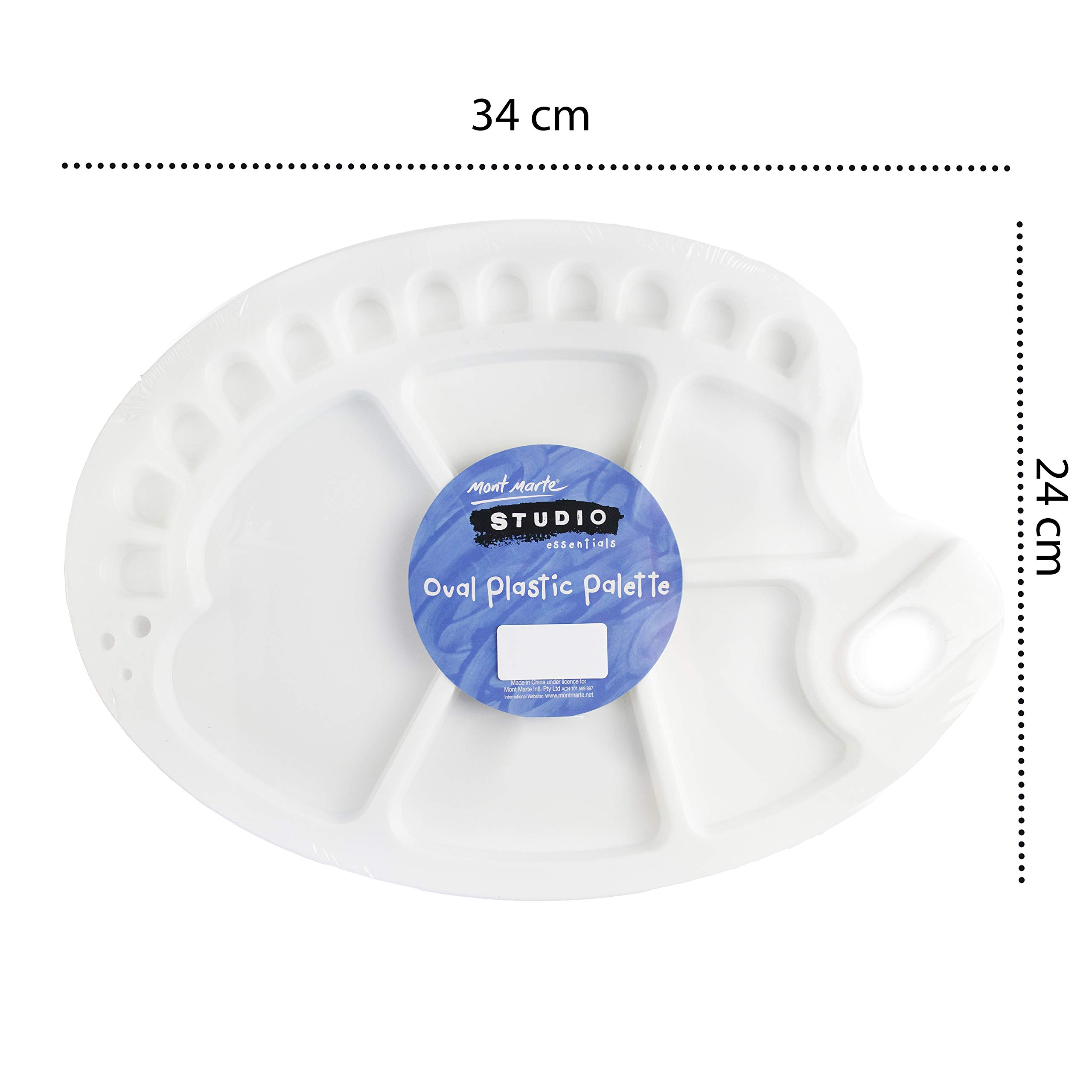 Mont Marte Tavolozza Pittura – Ovale – 34x25 cm – Paletta ideale per Artisti per Gouache, Pittura Acrilica e Acquerelli – Tavolozza di Pittura con un totale di 17 Pozzi di Miscelazione