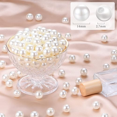 Miniatura 3 de AceFun Cuentas de perlas para fabricación de joyas, 200 cuentas de perlas de 0.555 pulgadas con agujero, perlas falsas sueltas, pequeñas perlas de