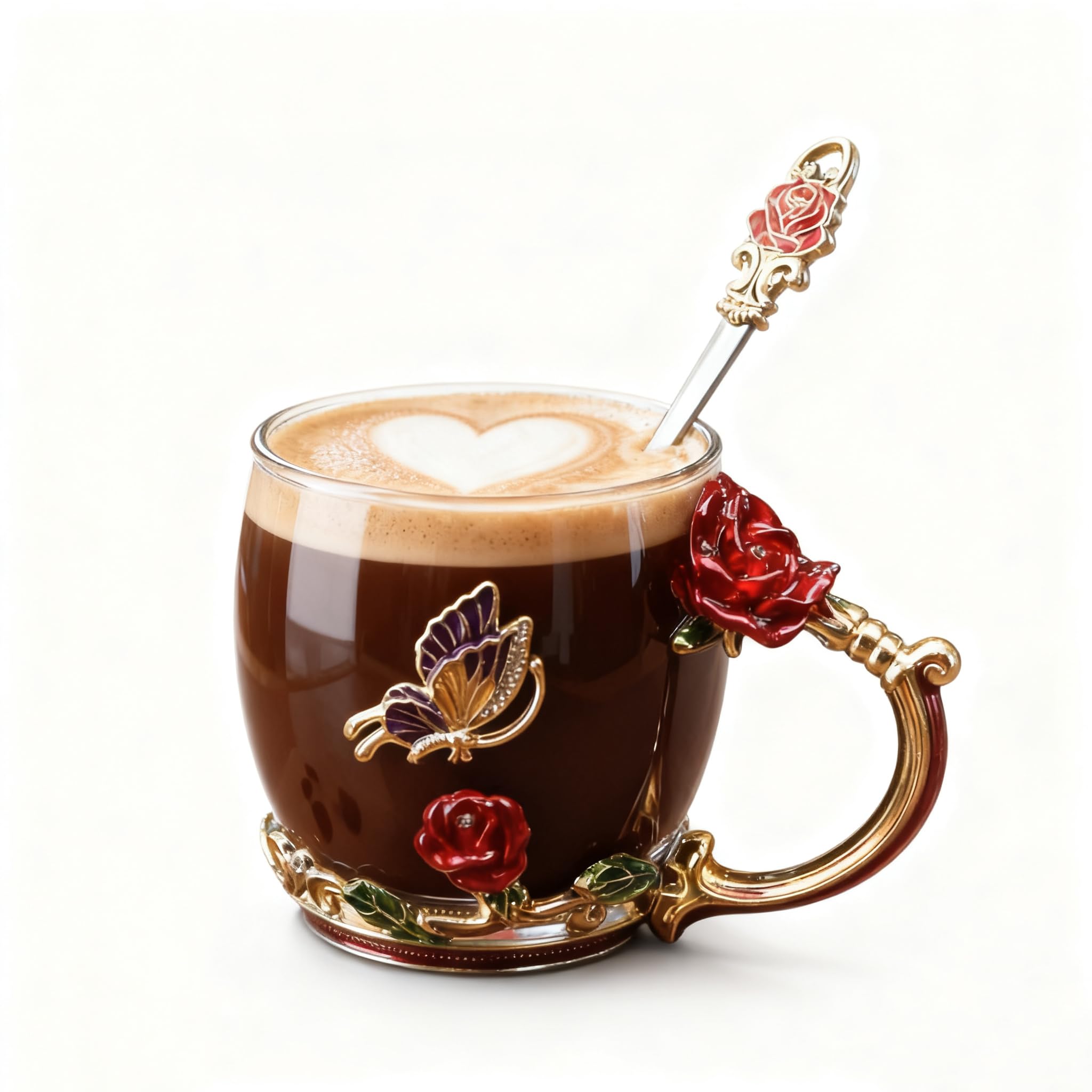 Stocking Stuffers For Women Mom Perfect Christmas Valentines Day Gifts Glass Enamel Coffee Tea Mug Birthday Presents For Her Girlfriend Wife From Daughter Son (Rose Red Coffee Cup, 11 OZ)