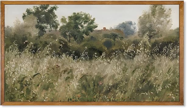 TWNSLLA Vintage Framed Wall Art Cottagecore Wall Decor,Cottage Landscape Art Painting,Meadow with Flower Art Prints,Cottagecore Decor Wall Art Nature Wall Decor Living Room,18"x10"