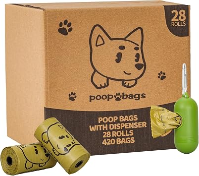 Dog Poop Bags With Dispenser, Strong and Leak-proof Waste Bags for Pets, Floral Scented, 270 Count 18 Packs of 15, 13 Inch x 9 Inch Khaki