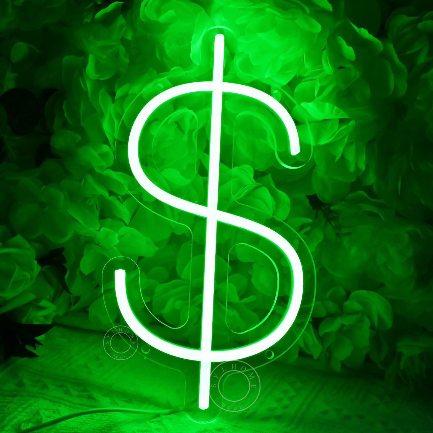 SYLHOME Dollar $ LED Neon Light Sign Money Home Bedroom Game Room Business Pub Store Bar Shop Office Wall Decor Sign Birthday Decor 5V USB Green 11.81
