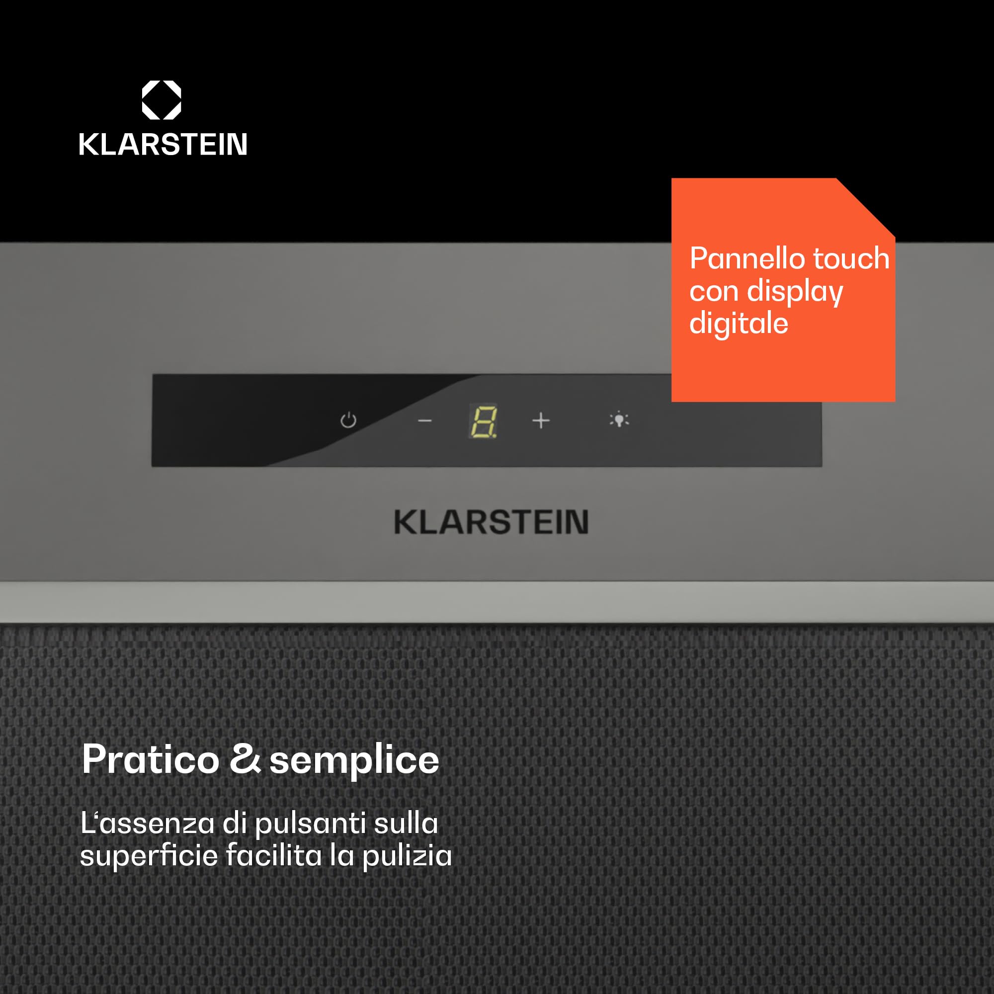 KLARSTEIN Paolo - Cappa da cucina a incasso, cappa sottopensile, 600 m³/h, 200W, filtro antigrasso in alluminio, LED integrato, touch, acciaio inox (Acciaio inox, 52 cm)