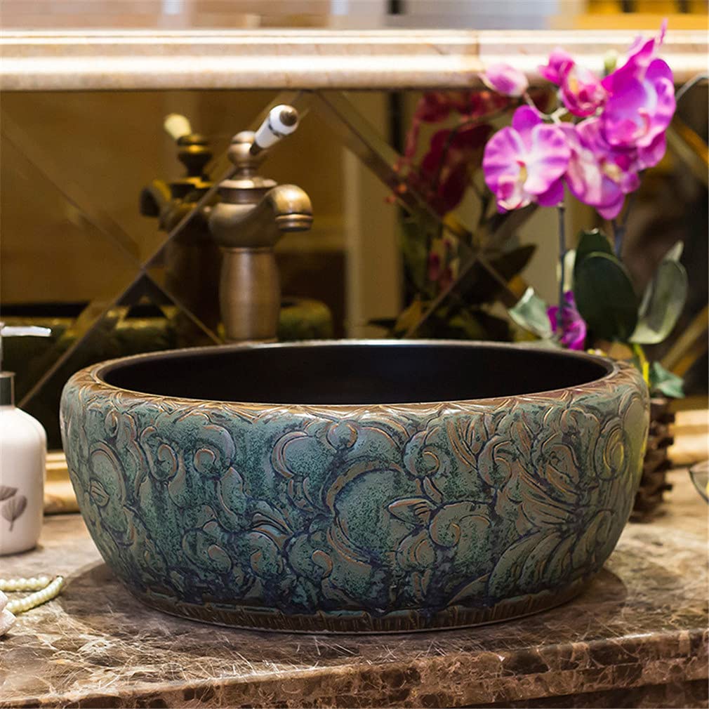 Umywalka Ceramiczna Nablatowa W Stylu Retro, Okrągła, Ręcznie Robiona, Umywalka Łazienkowa, Umywalka Artystyczna, Gładka Wewnętrzna Ścianka, Łatwa Do Czyszczenia, 40 Cm /