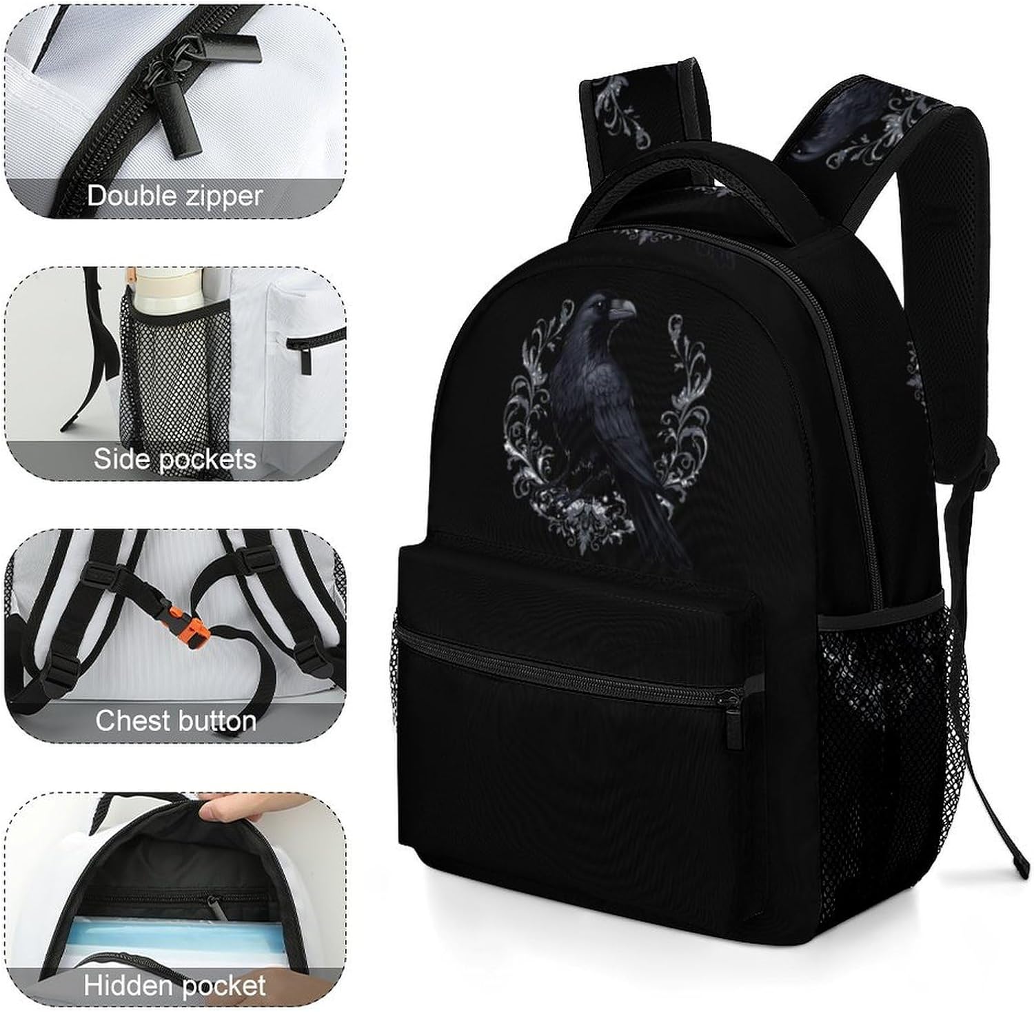 Crow Laptop Backpack Lightweight Travel Daypack Shoulder Bag for Men Women