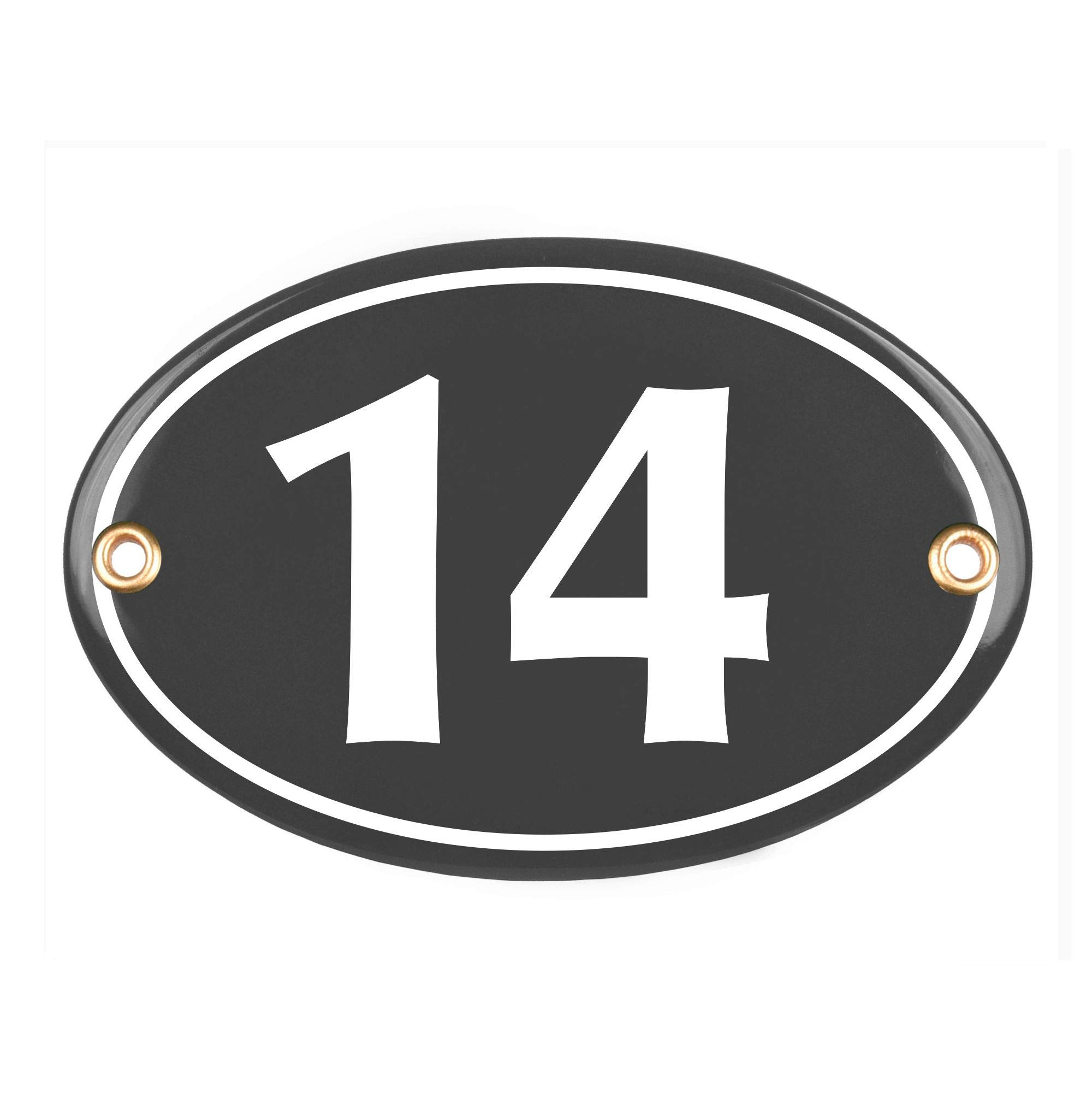 Hausnummerschild Hausnummer - oval 10x15 cm - Keramik Emaille - Wetterfest - Personalisiert - Emailschild (Anthrazit)