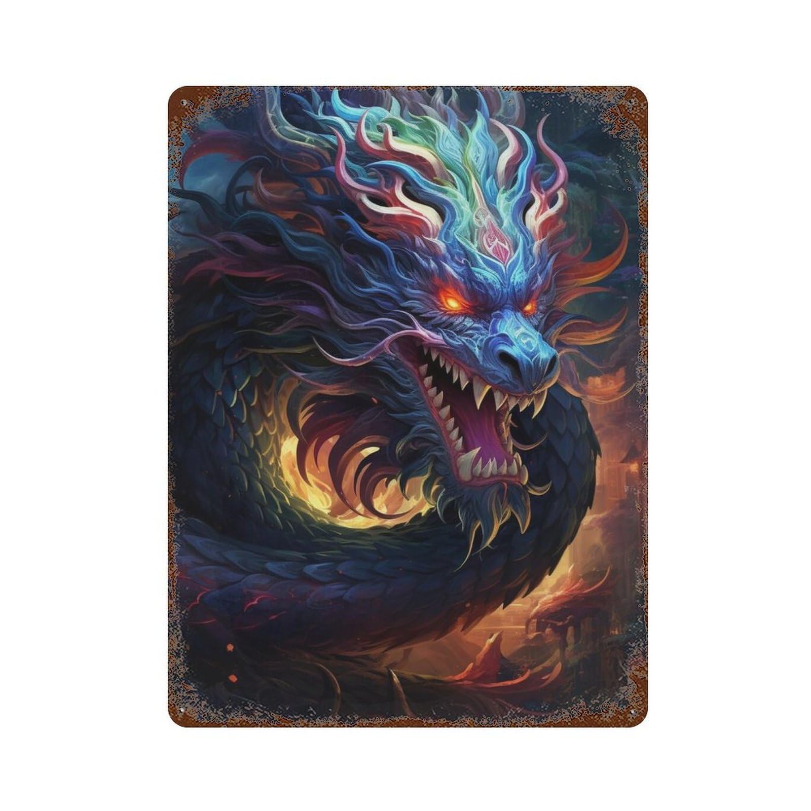 Decorative Tin Sign with Fantasy Dragon Artwork -8 Design 15.7"x11.8", for Farmhouse, Kitchen And Entryway Decor, Decorative Metal Wall Art
