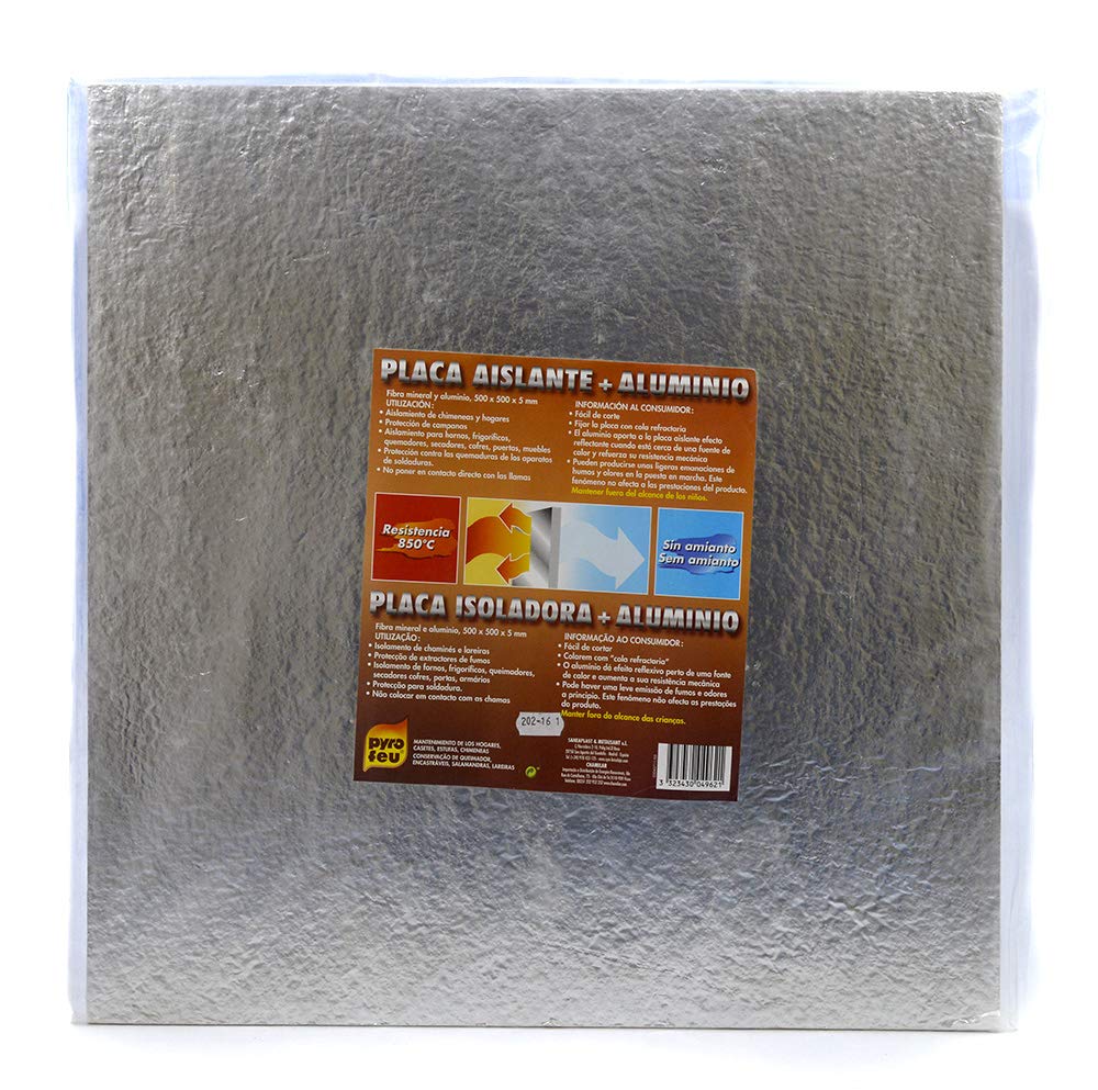 PYRO FeU 24962-6 Placa Aislante Fibra Roca de Aluminio 850ºC 50 x 50 cm, Gris