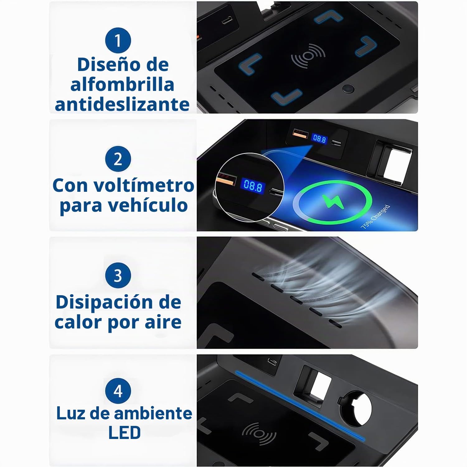 Cargador Inalámbrico Coche para Toyota RAV4 2019 2020 2021 2022 2023,15W Carga Rápida Auto Teléfono Cargador para Toyota RAV4 LE XLE Hybrid Premium XSE Limited SE Prime Accesorios(Left Drive)