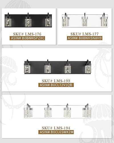 Miniatura 6 de LMS Moderno cristal LED luces de baño accesorios sobre espejo negro 3 luces de tocador para baño 12W 300040005000K luz blanca neutra LMS-176