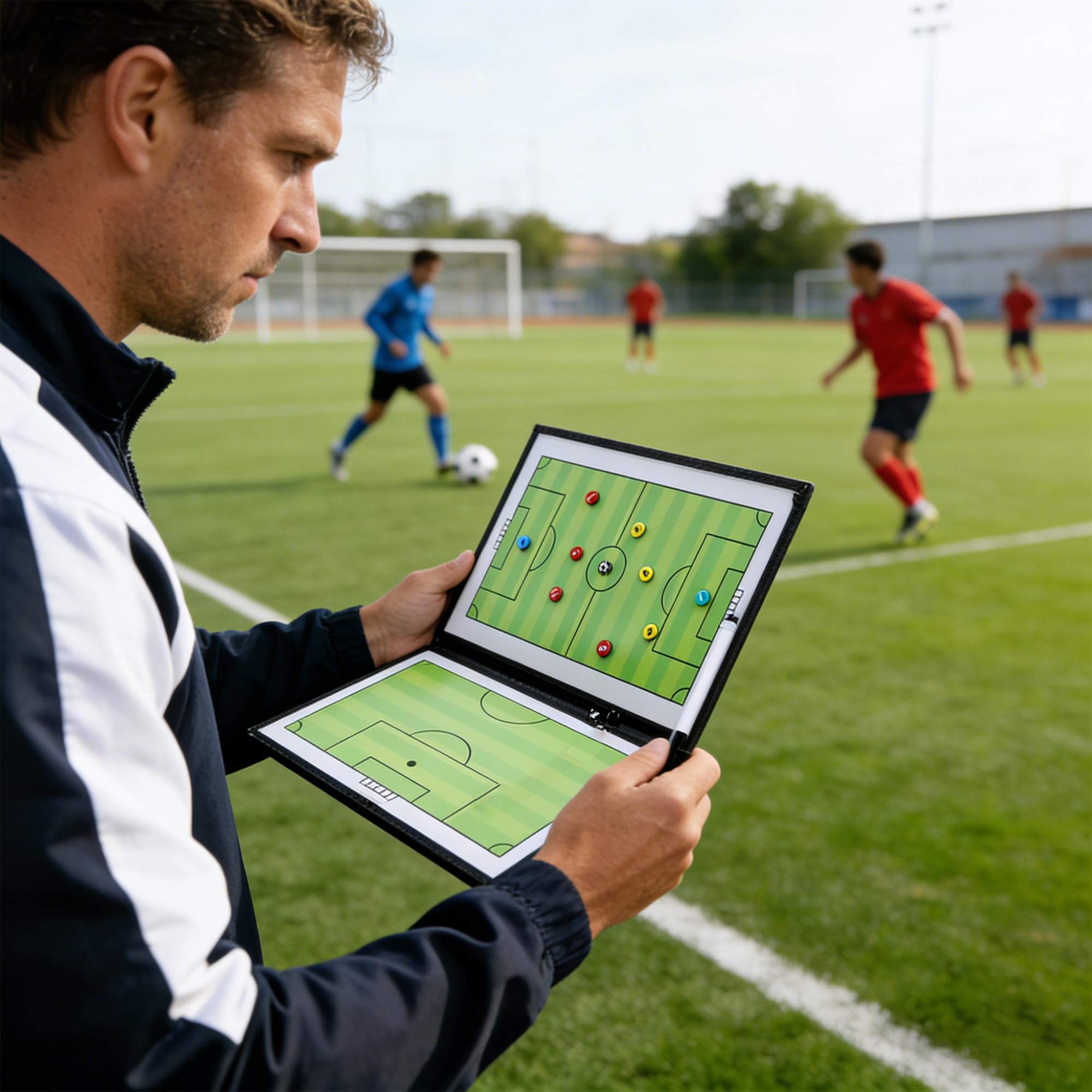 Tablero Táctico Entrenador de Fútbol Magnético Plegable Portátil con Bolígrafo y Peones