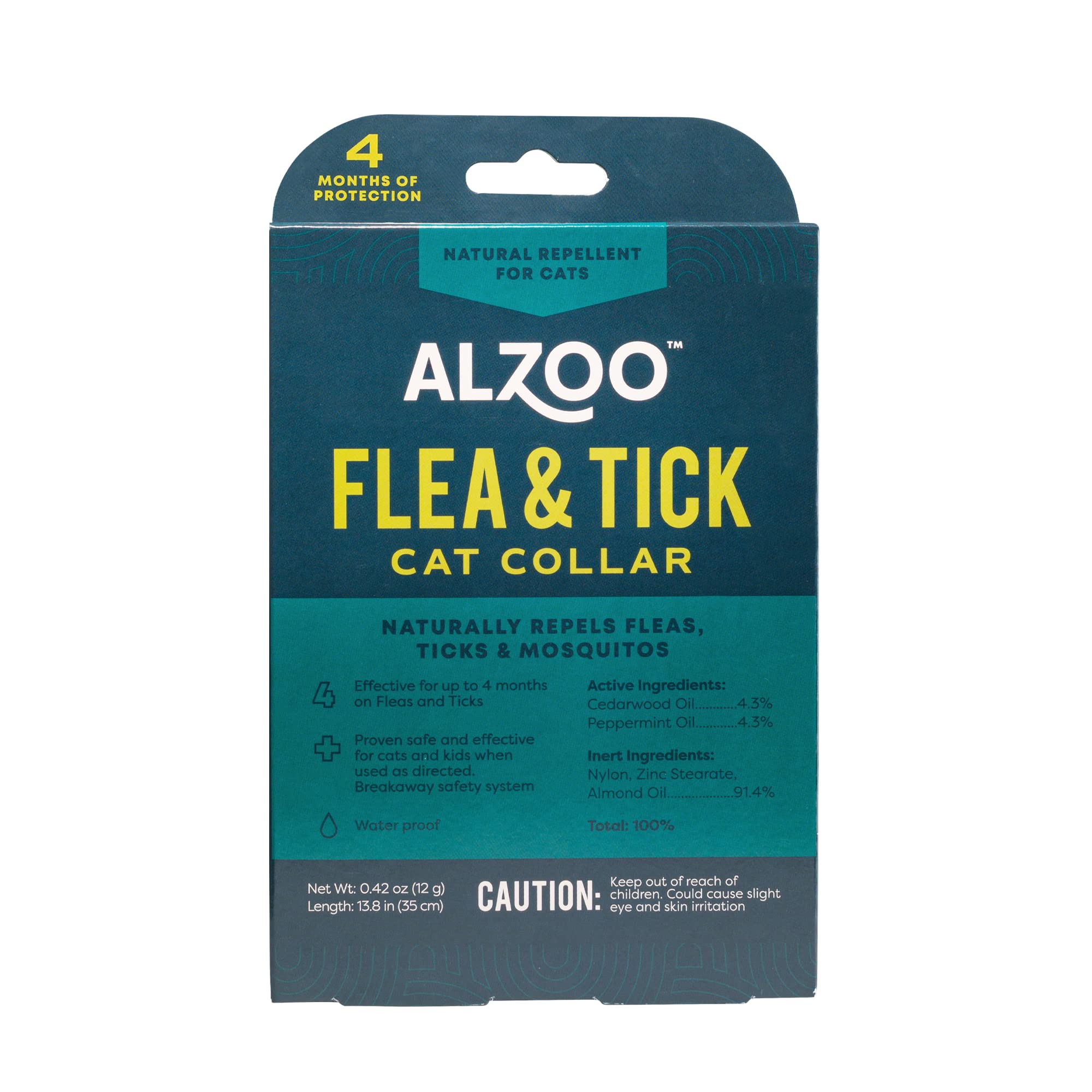 ALZOO Collare naturale per gatti antipulci e zecche, aiuta a respingere pulci, zecche e zanzare, principi attivi a base vegetale, senza ftalati e PVC, protezione fino a 4 mesi, singolo