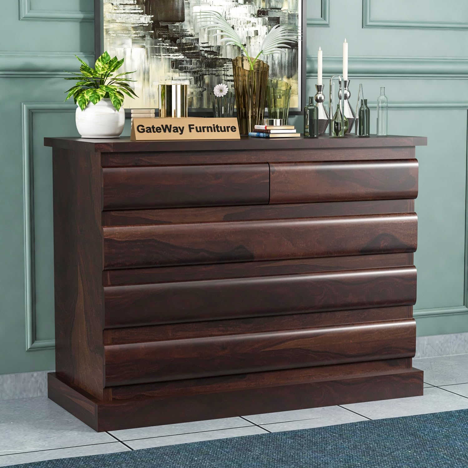 GateWay Furniture Solid Sheesham Wood Wooden Chest of Drawers with 5 Drawer Storage | Multipurpose Storage Cabinet Rack for Bedroom Home Living Room Storage (Olaf, Walnut Finish)-image-39