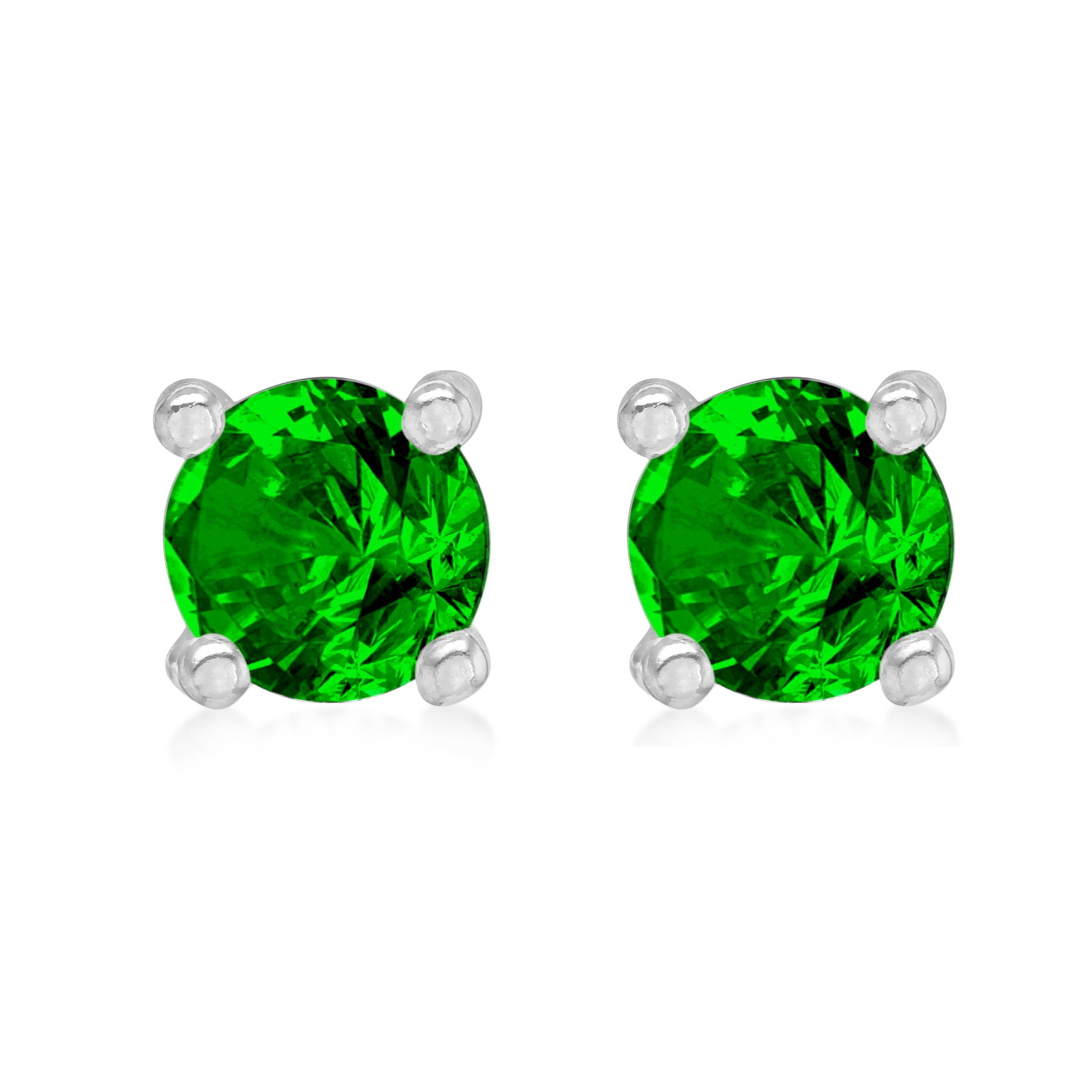 Amazon Essentials Sterling Silver Rhodium Plated Emerald Glass Stone May Birthstone Stud Earrings