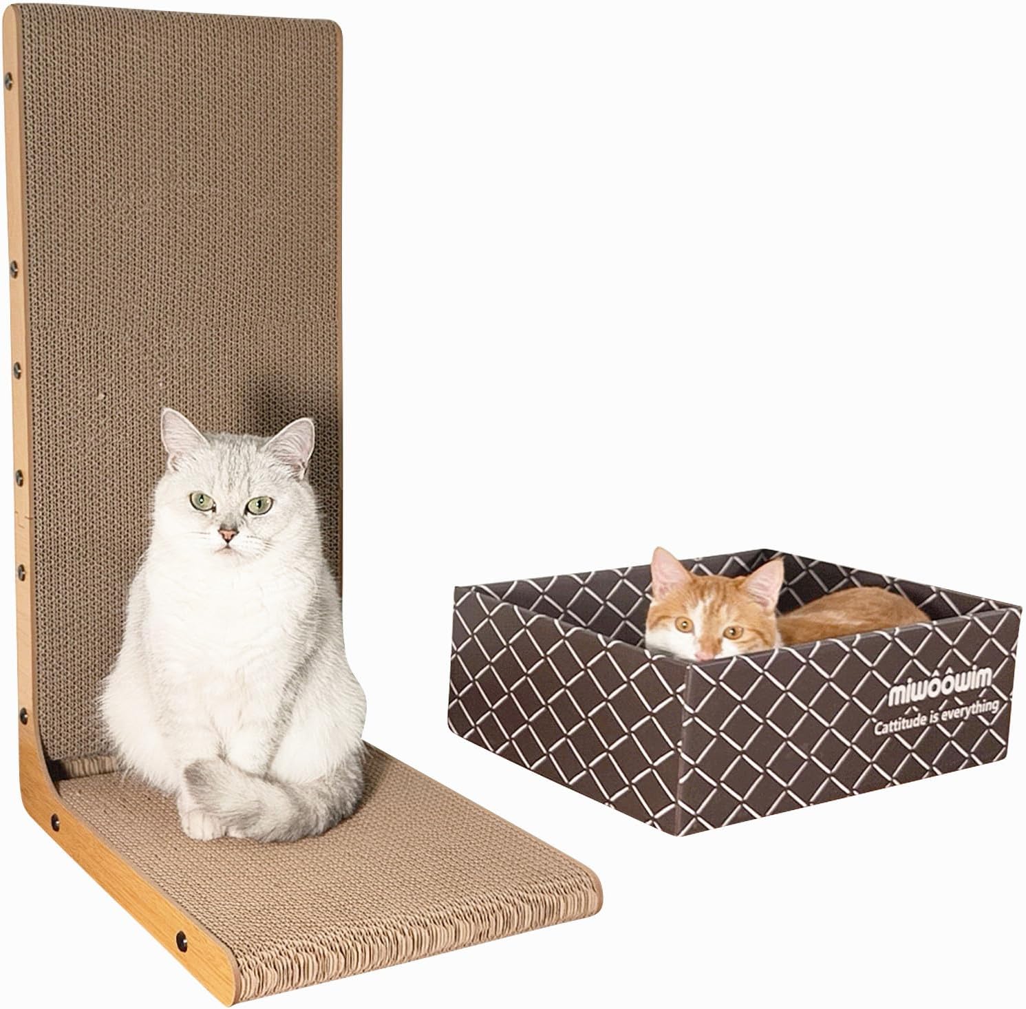 review 26.8 Inch Vertical L Shaped Cat Scratcher Wall + Cat Scratcher Box, Cat Scratchers for Indoor Cats,Cardboard Cat Scratching with Ball Toy (Extra Large L Shape)
